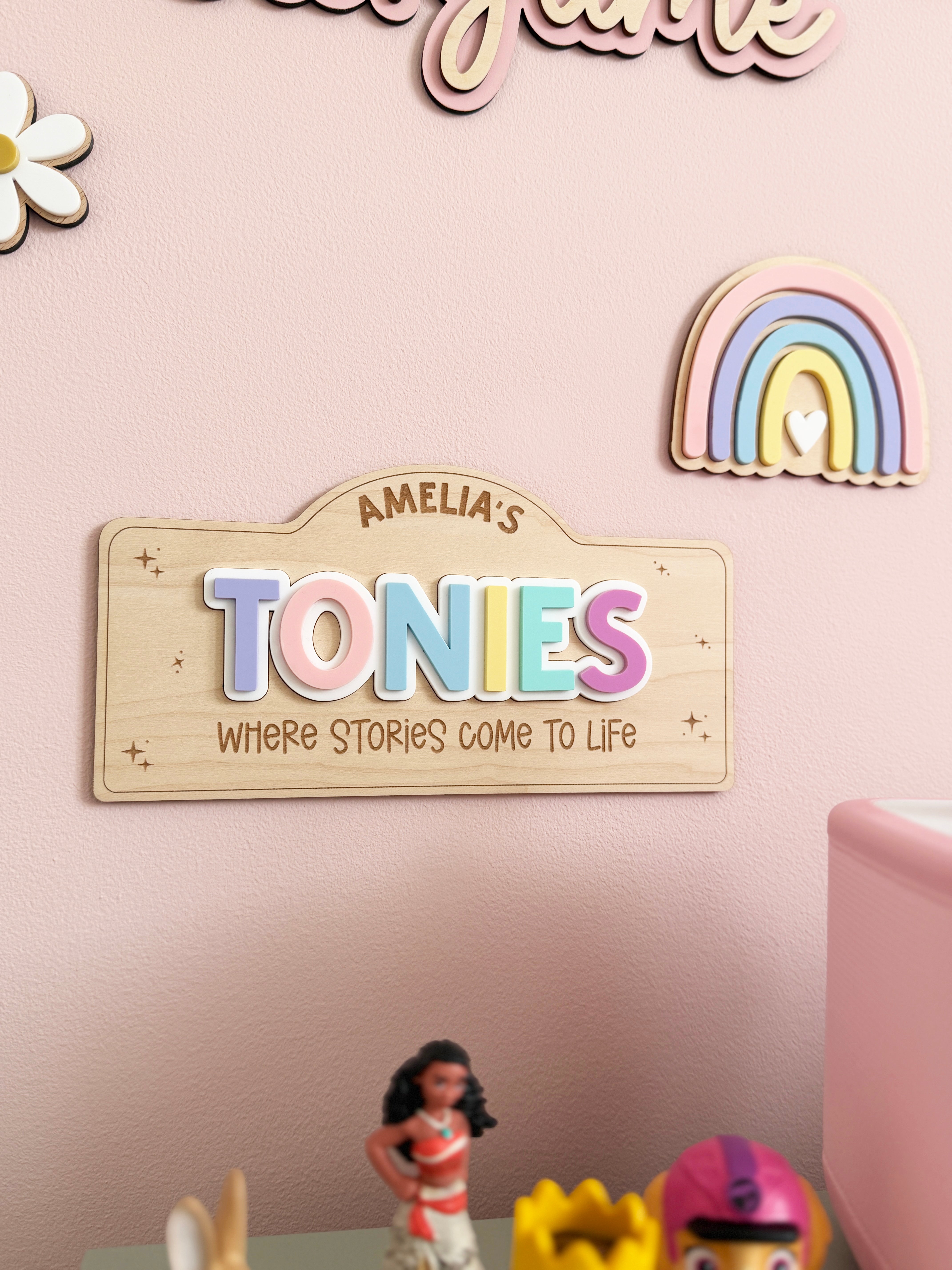 Personalised tonies wall sign (Pastel Rainbow)