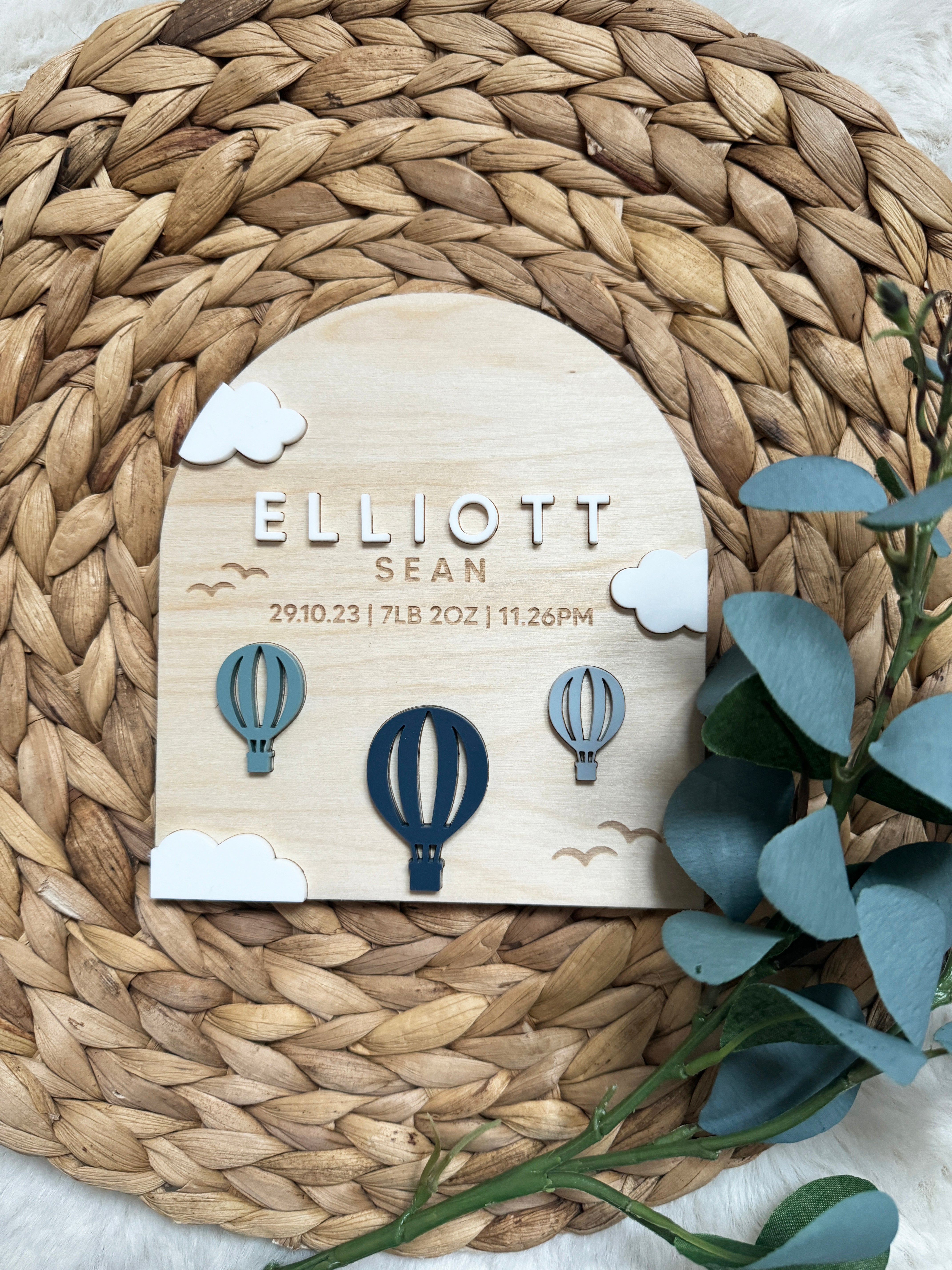 Personalised Hot Air Balloon baby name announcement arch