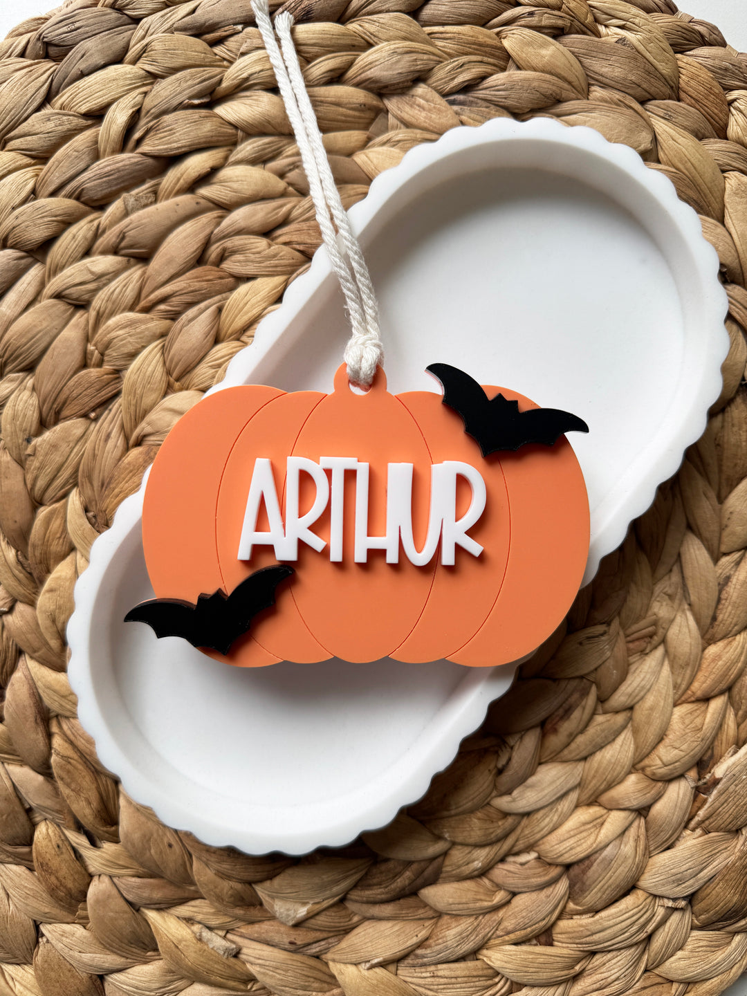 Personalised bat pumpkin Halloween tag