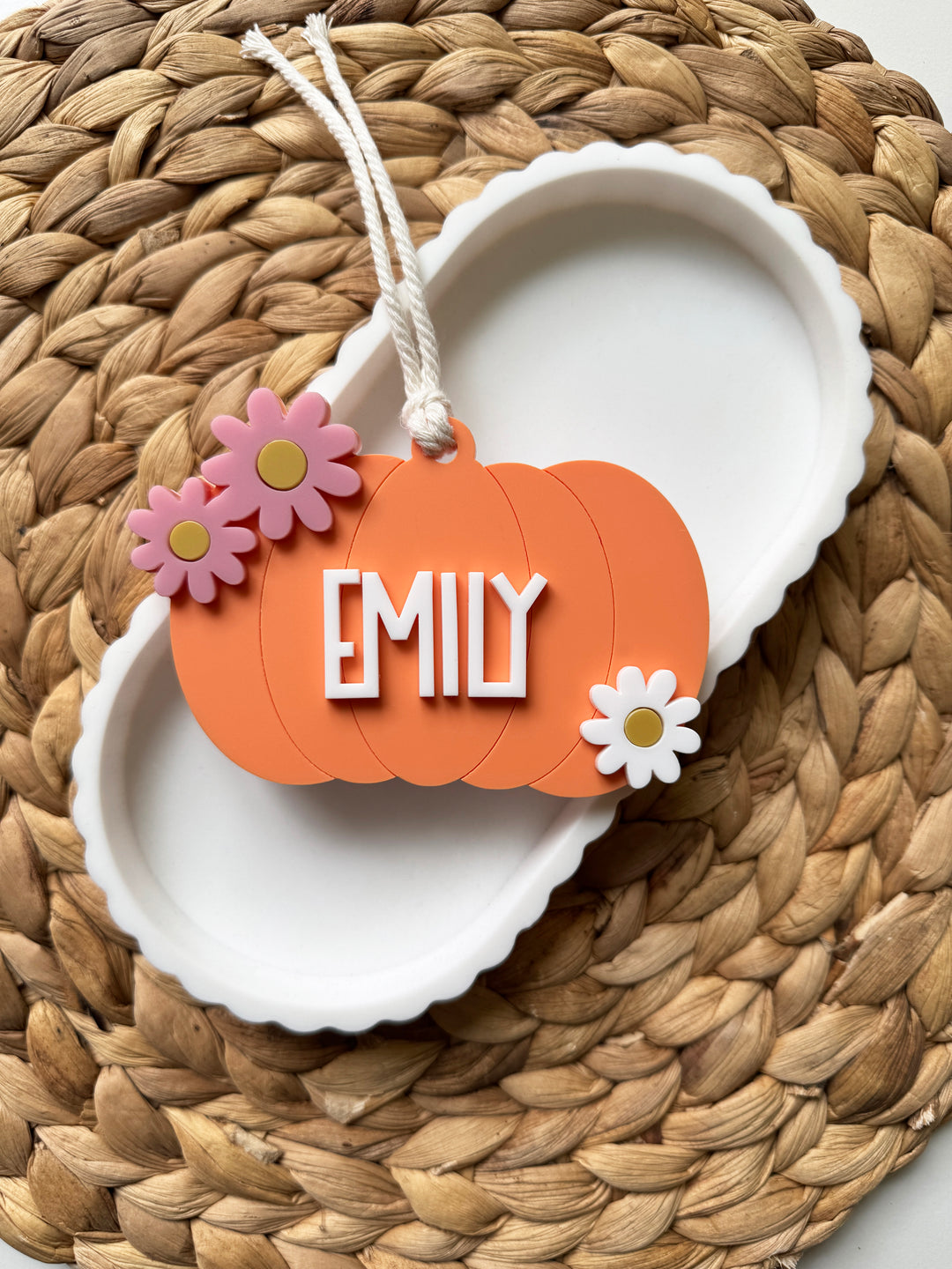 Personalised floral pumpkin Halloween tag