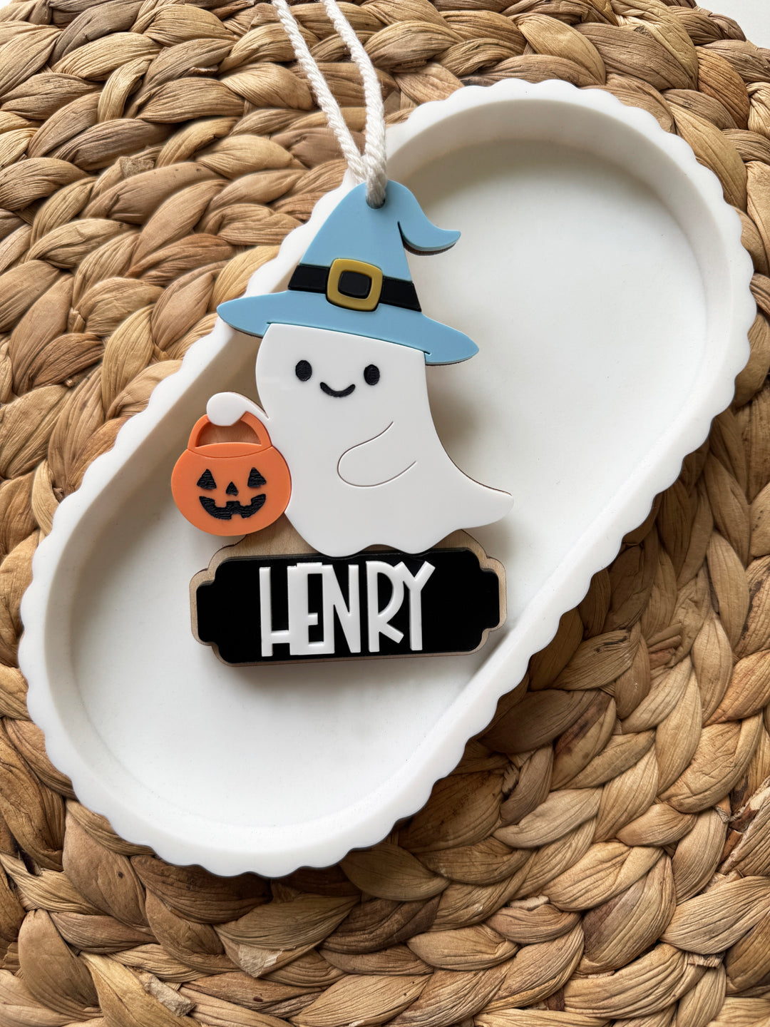Personalised ghost Halloween tag (blue)