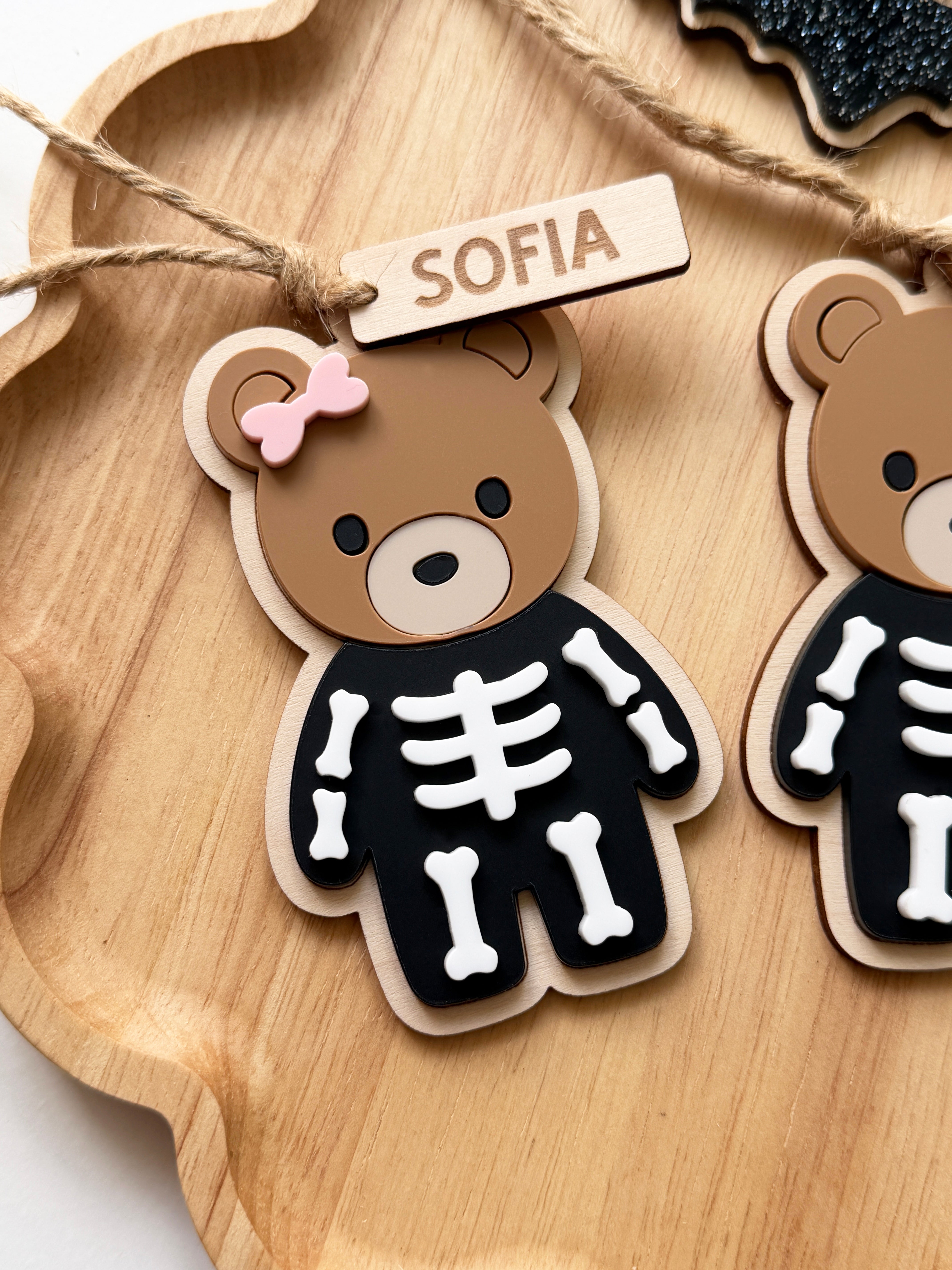 Personalised teddy skeleton tag