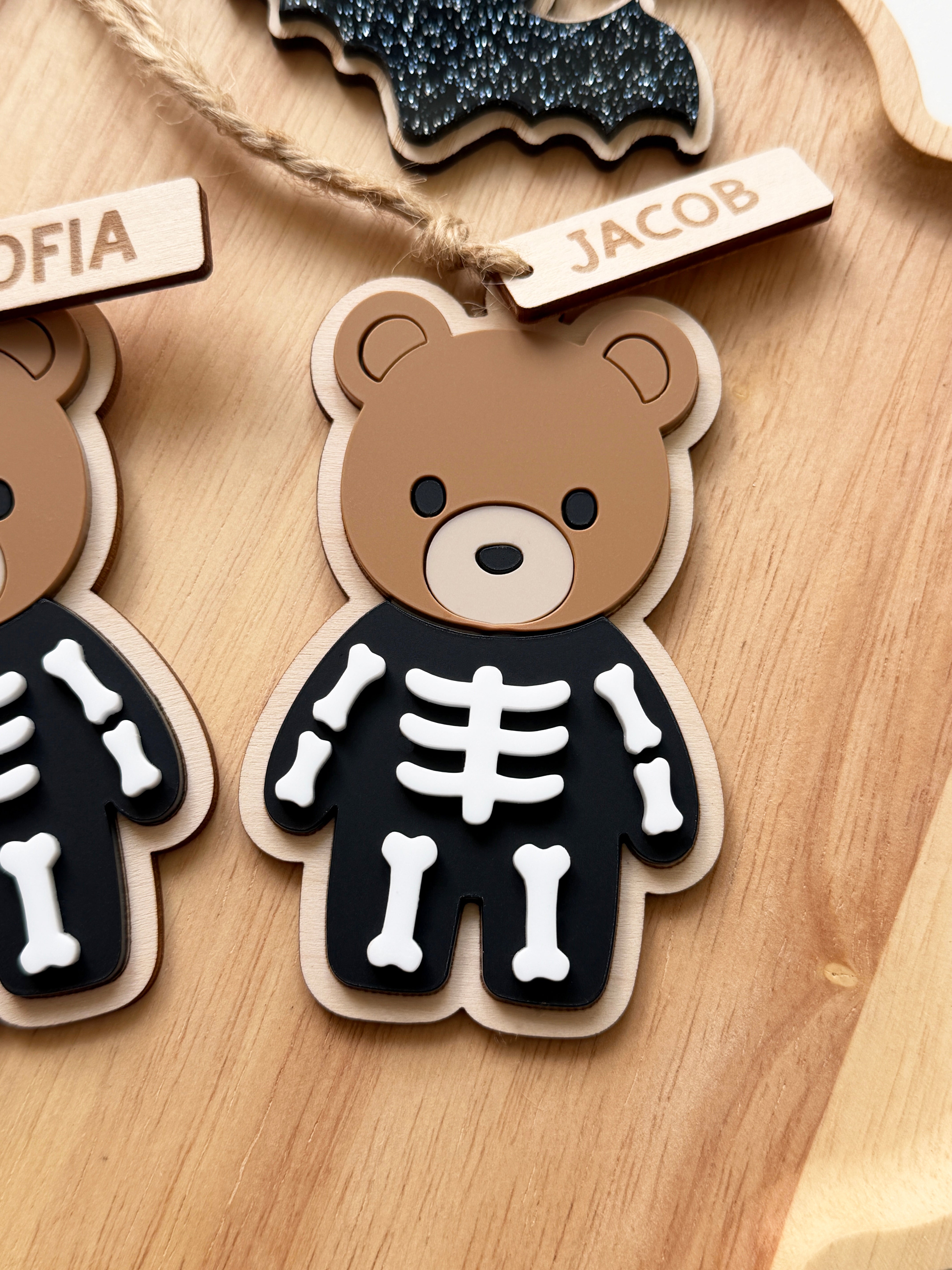 Personalised teddy skeleton tag