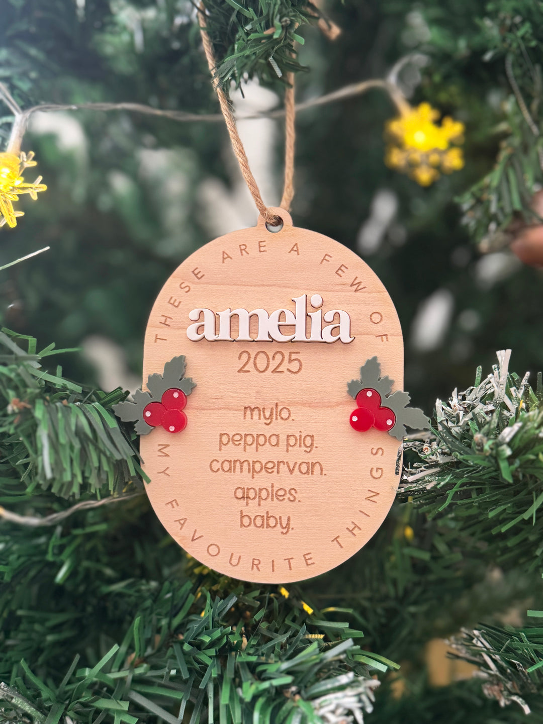 Personalised favourite things Christmas decoration