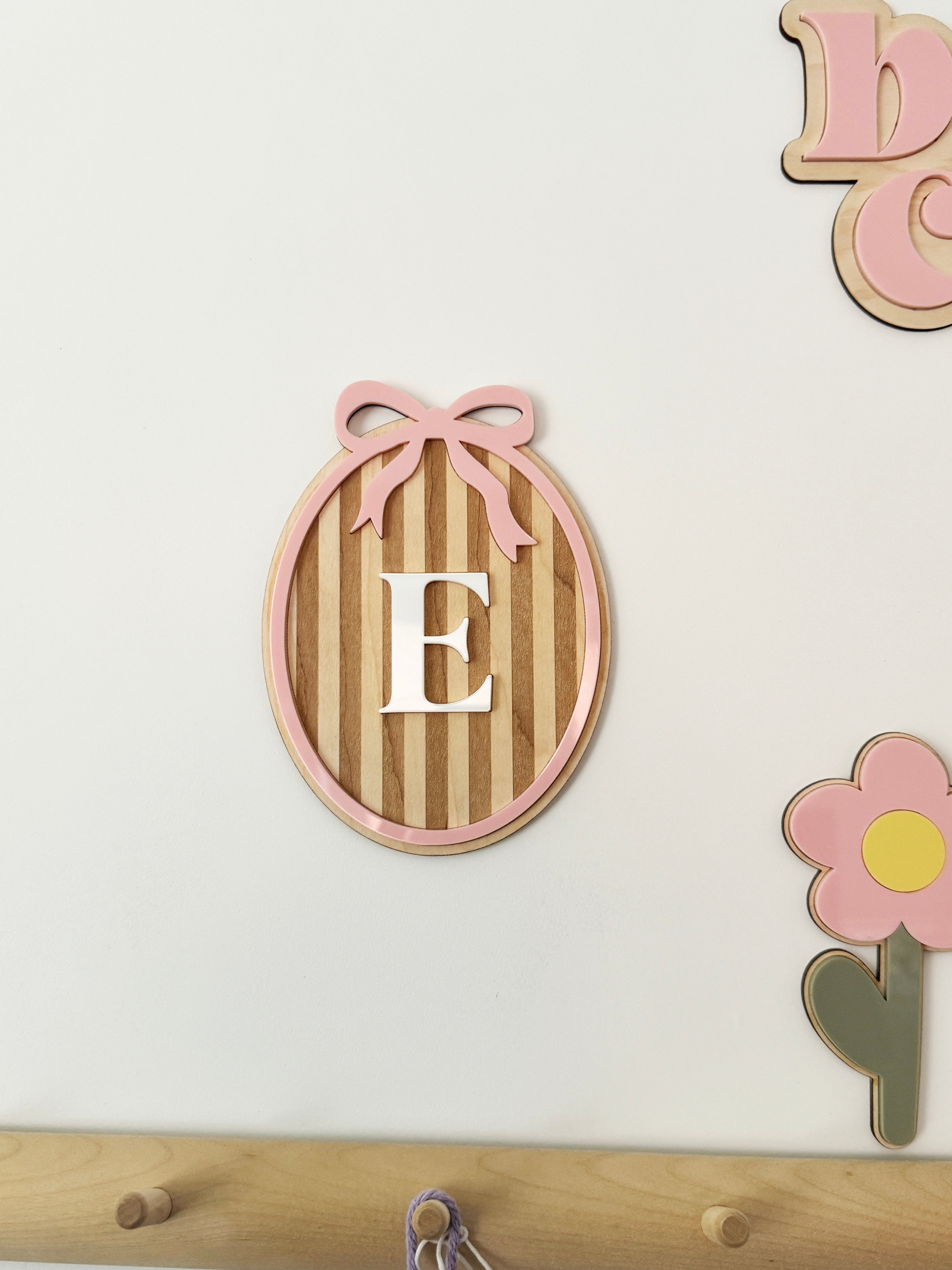 Personalised striped initial bow wall plaque