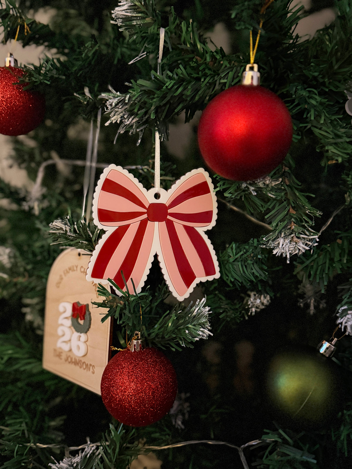 Stripe bow tree decoration (Pink/red)