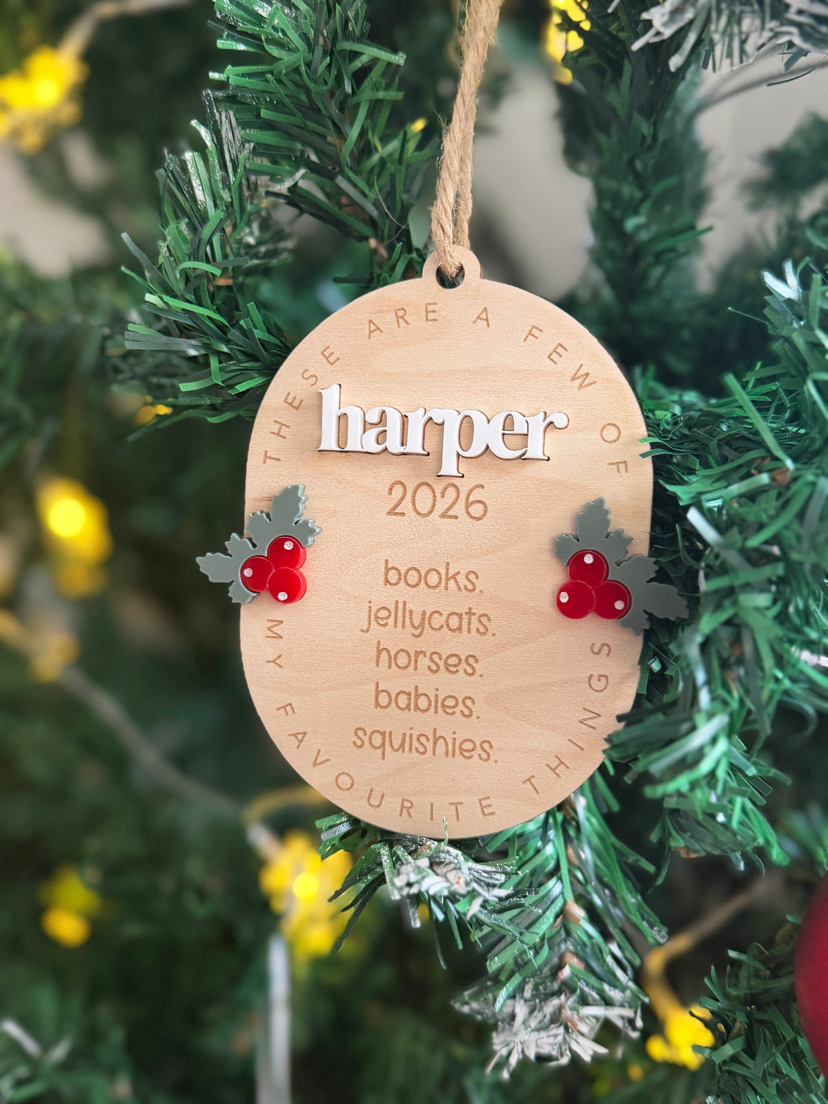 Personalised favourite things Christmas decoration
