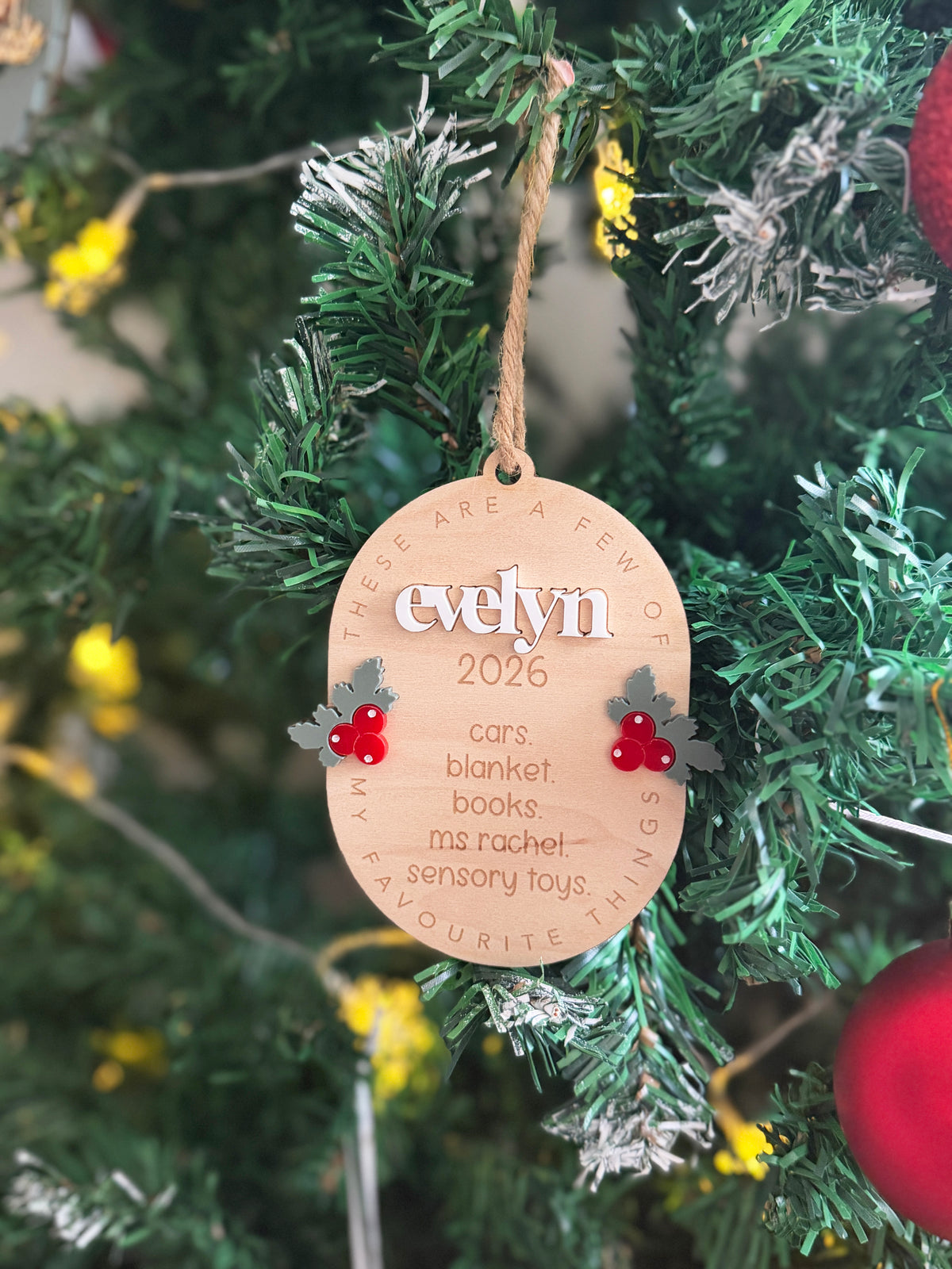 Personalised favourite things Christmas decoration