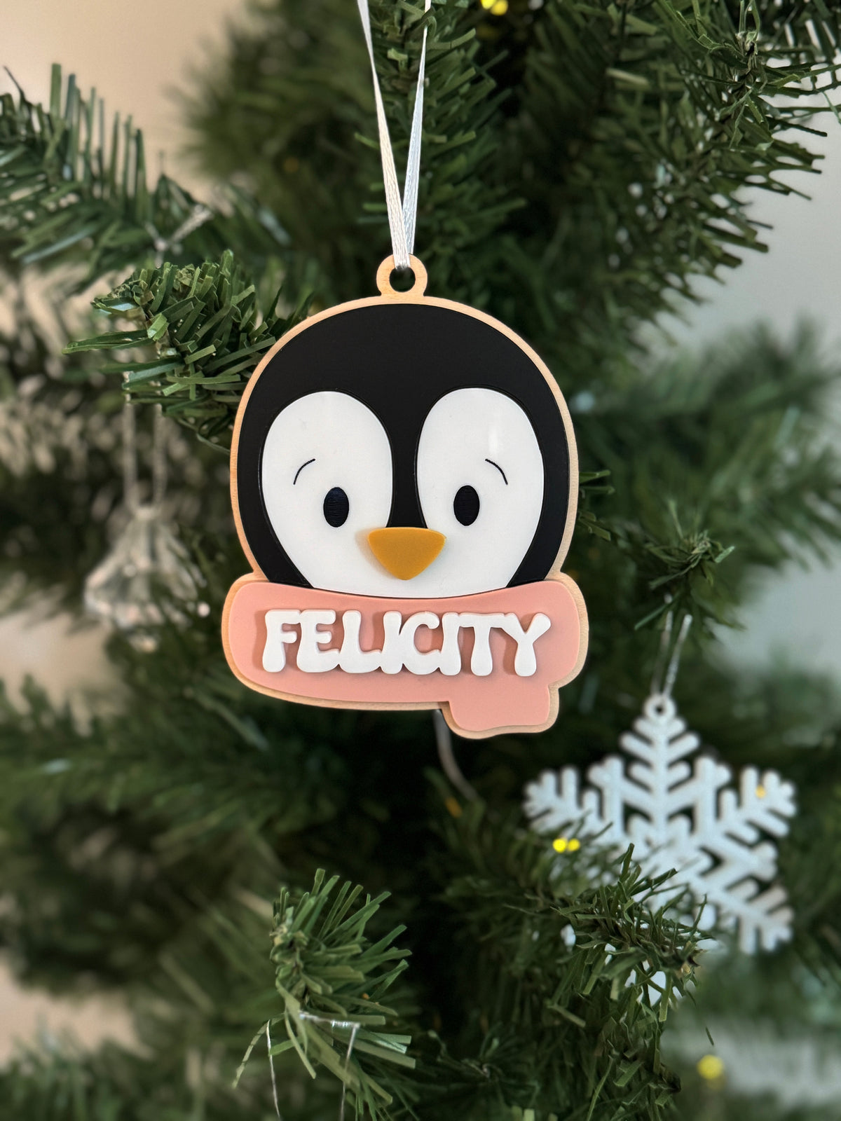 Personalised penguin tree decoration