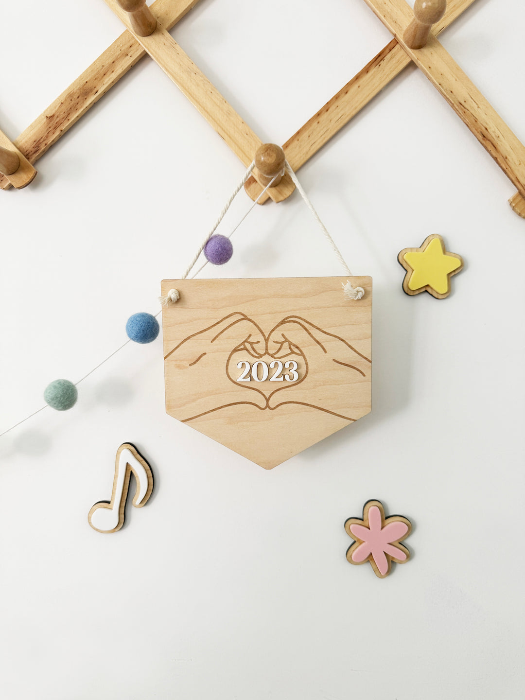 Personalised year heart hands mini pennant