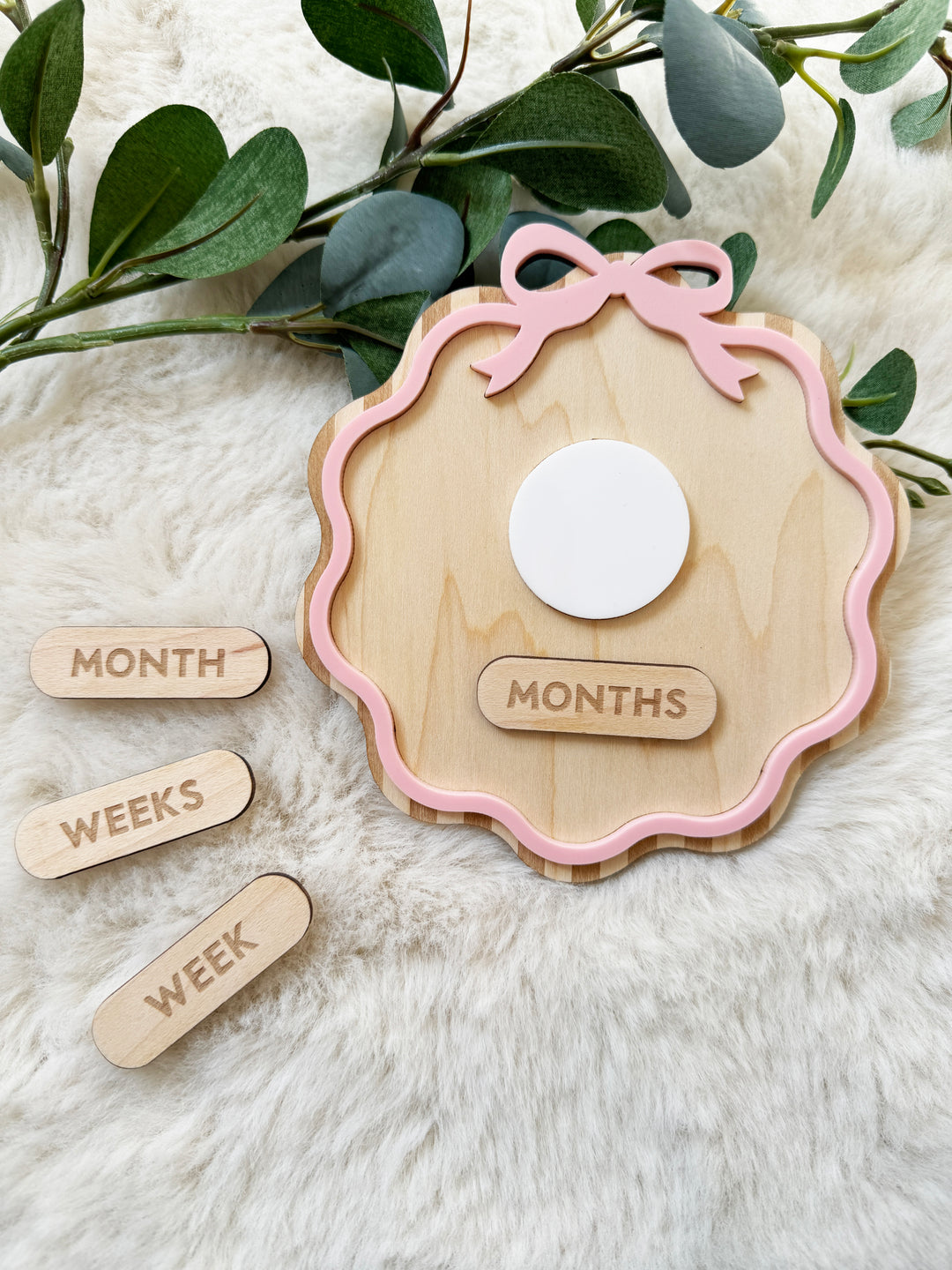 Stripe bow baby milestone plaque (pink)