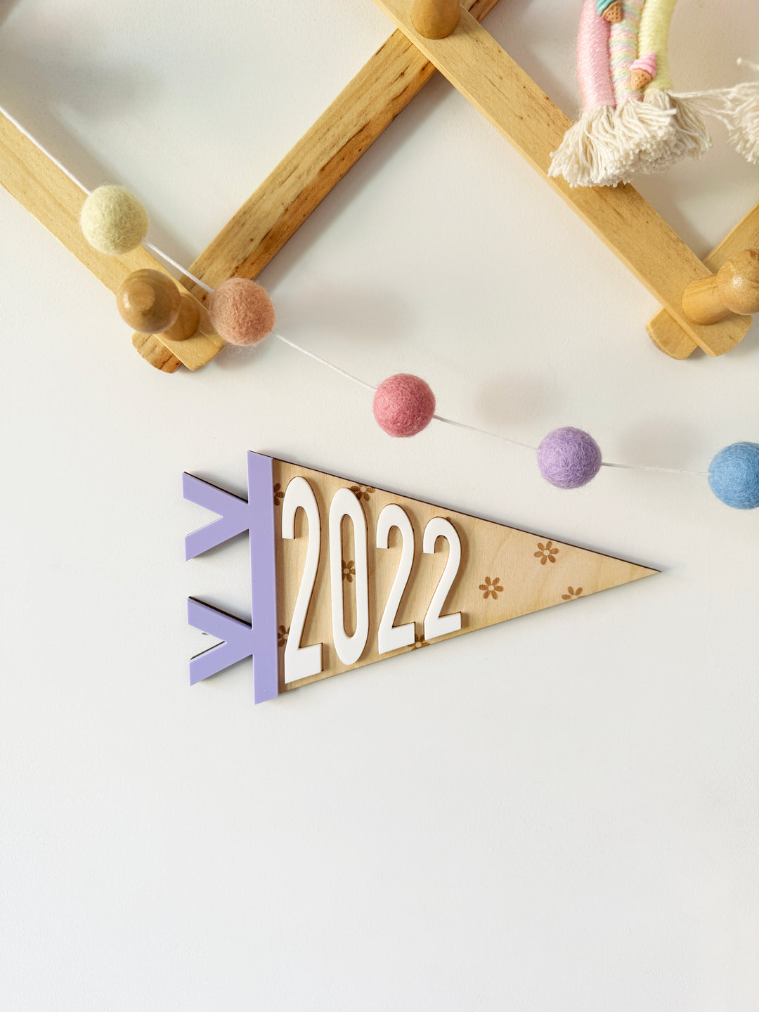 Floral personalised birth year pennant flag