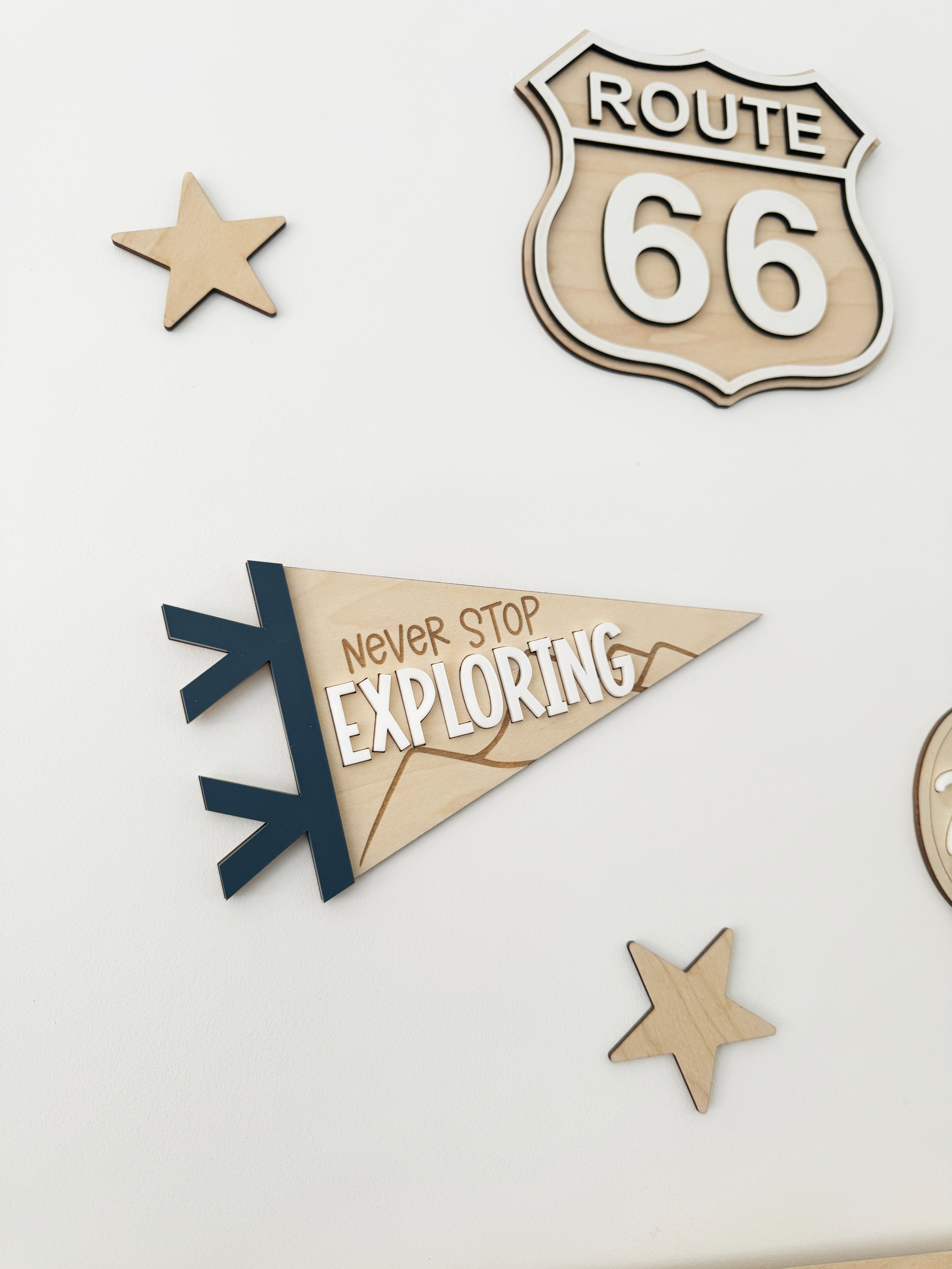 Never stop exploring pennant flag