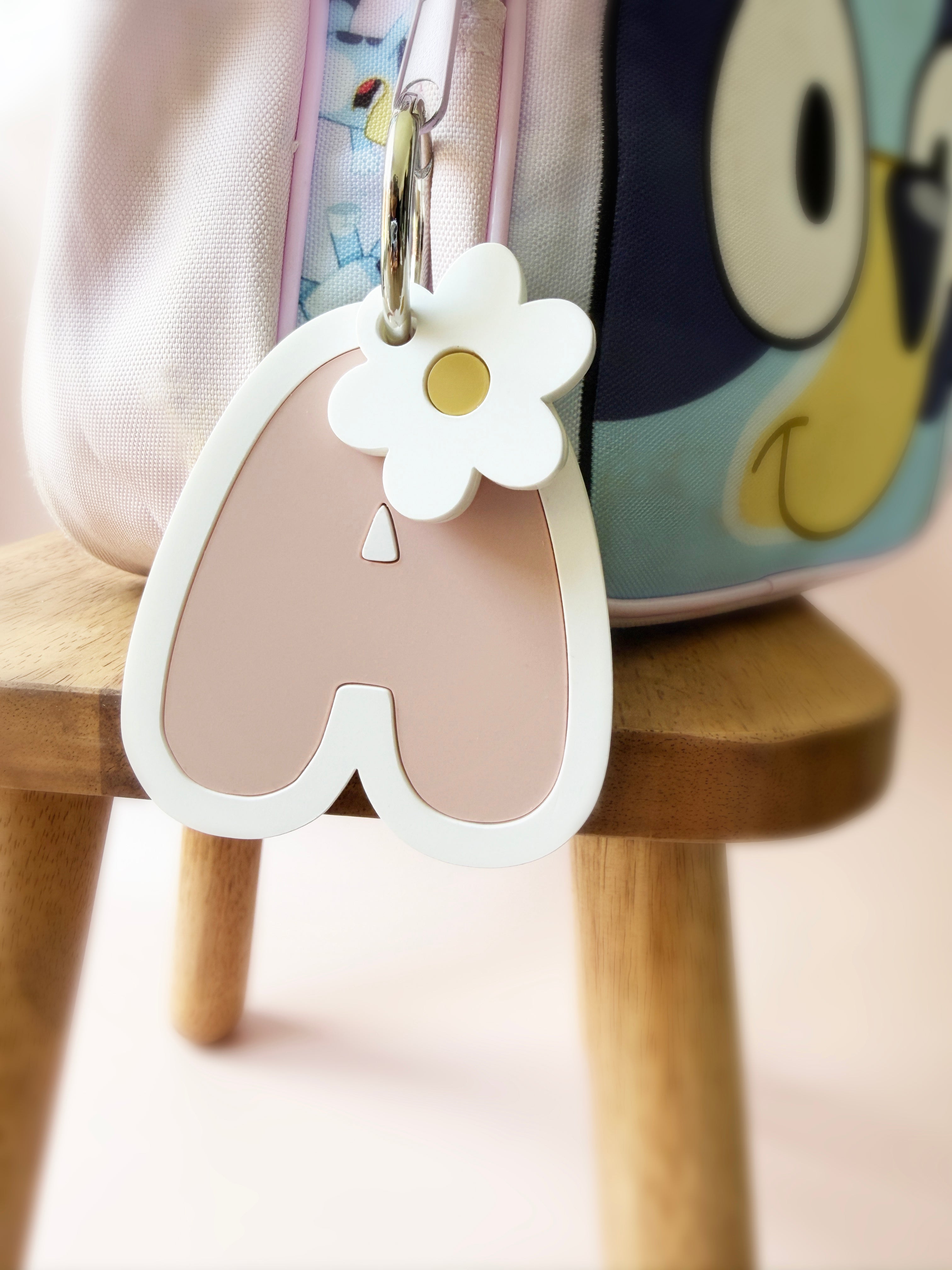 Personalised bubble letter charm bag tag