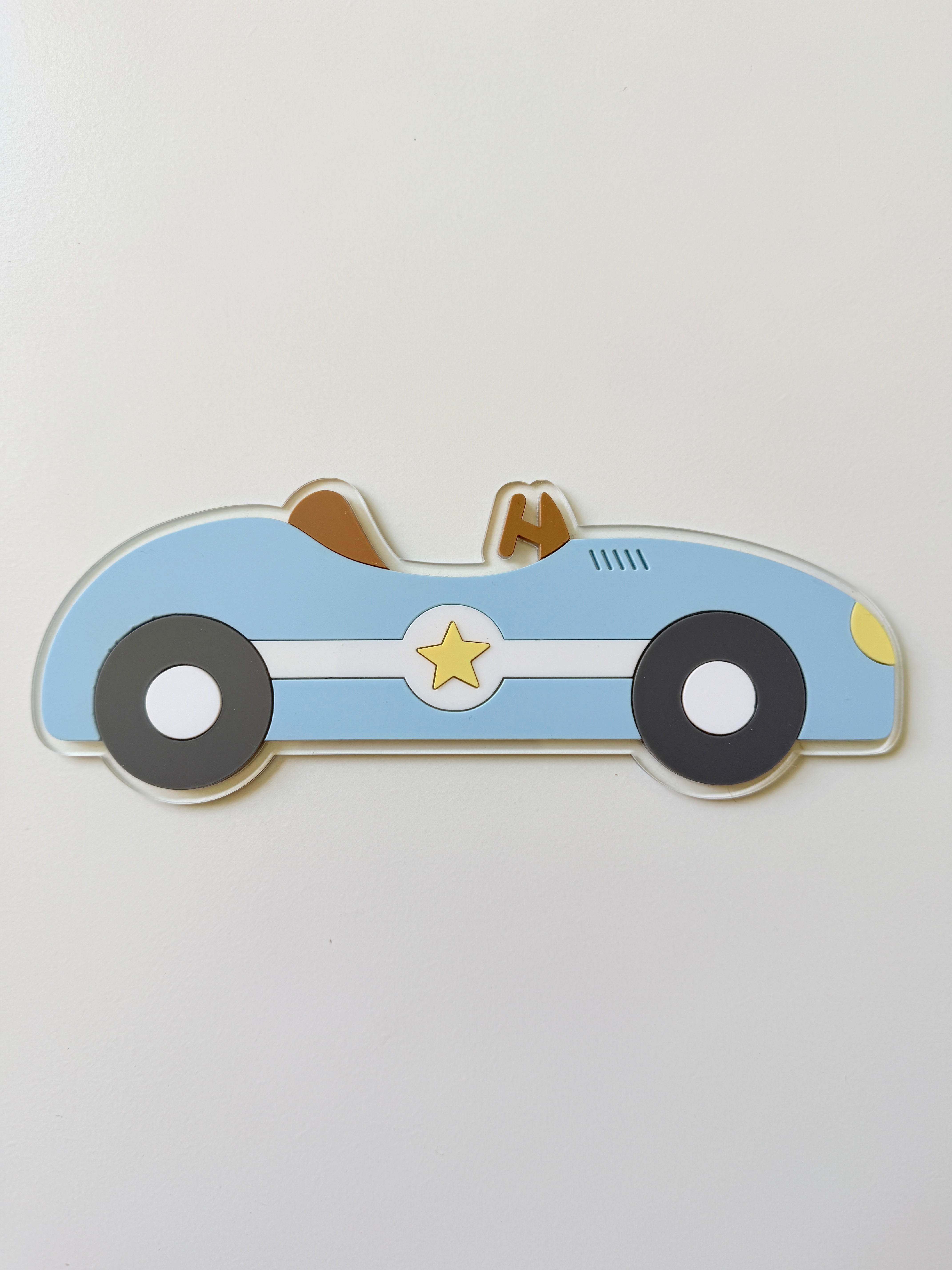 Acrylic vintage race car wall shape sign (Candyfloss blue) ~SECONDS~