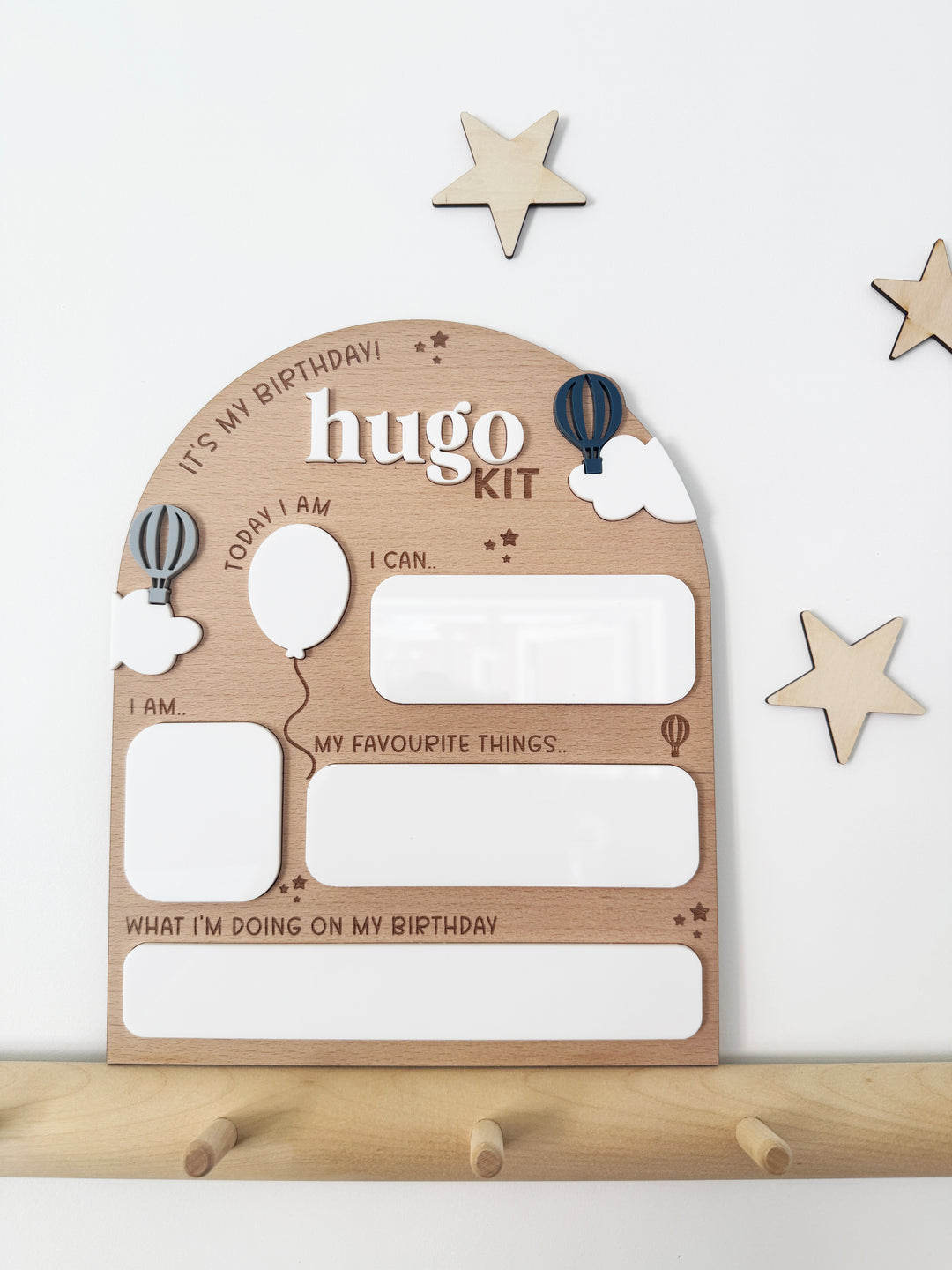 Personalised hot air balloon birthday keepsake board