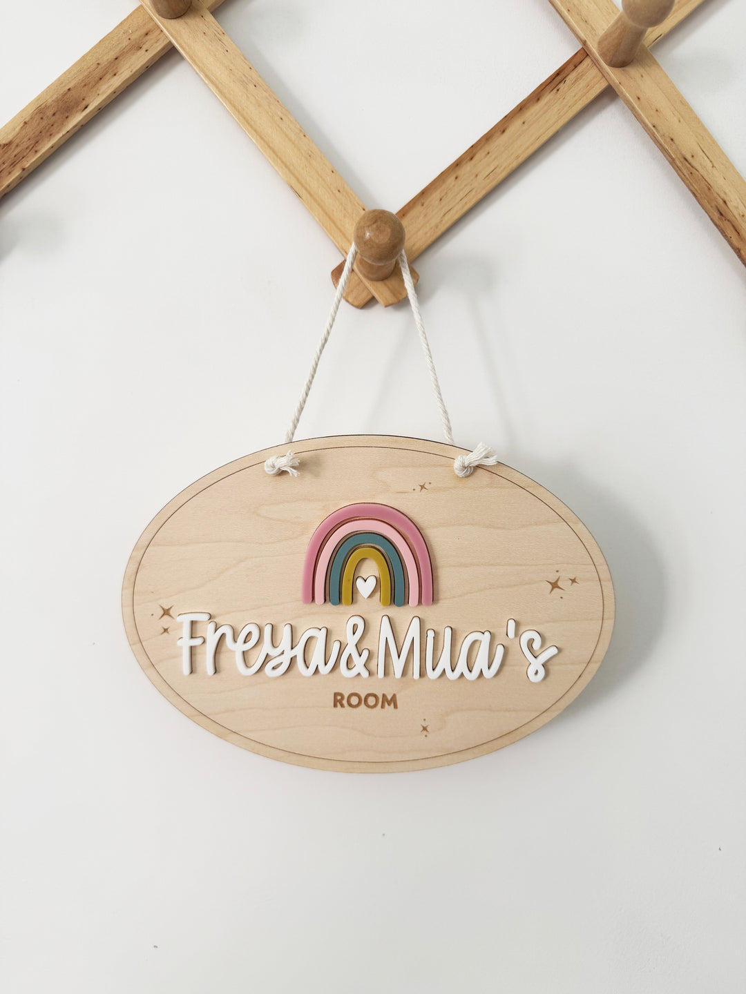 Personalised rainbow bedroom door sign