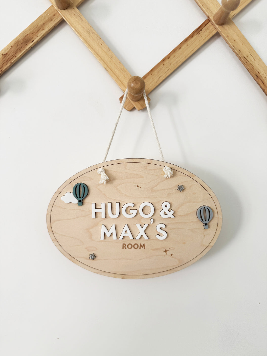 Personalised hot air balloon bedroom door sign