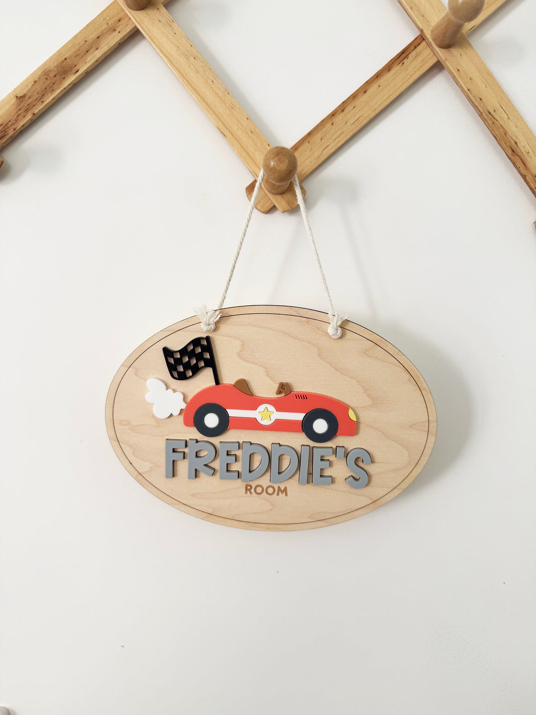 Personalised race car bedroom door sign