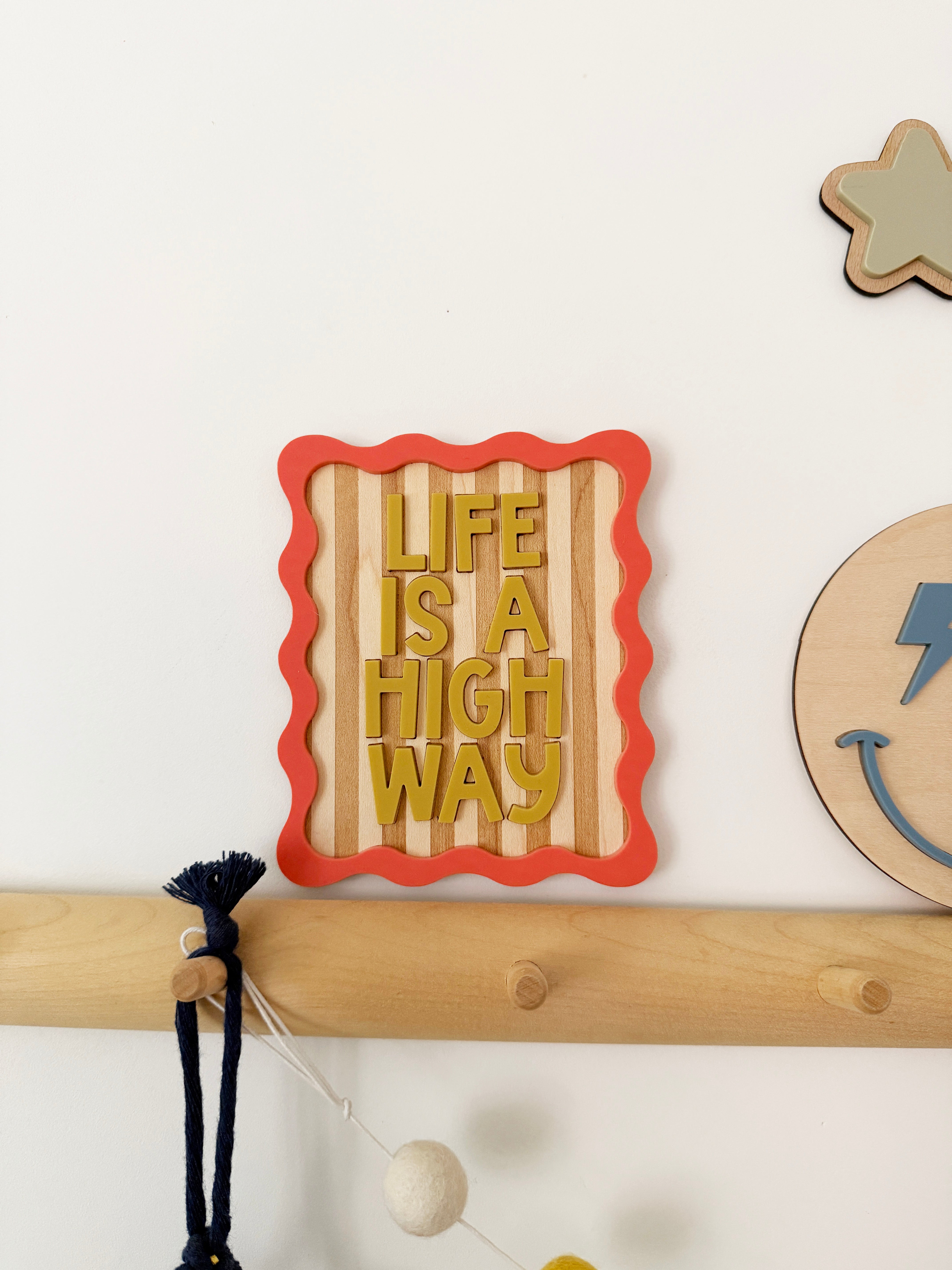 Life is a highway squiggle edge wall plaque