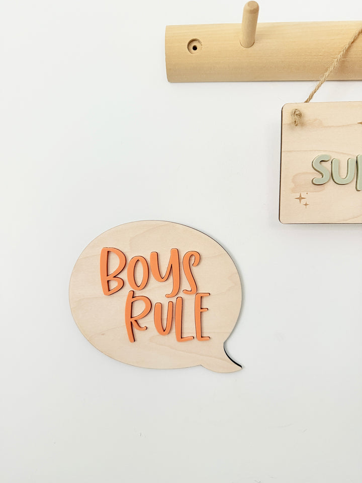 Boys rule speech bubble wall shape