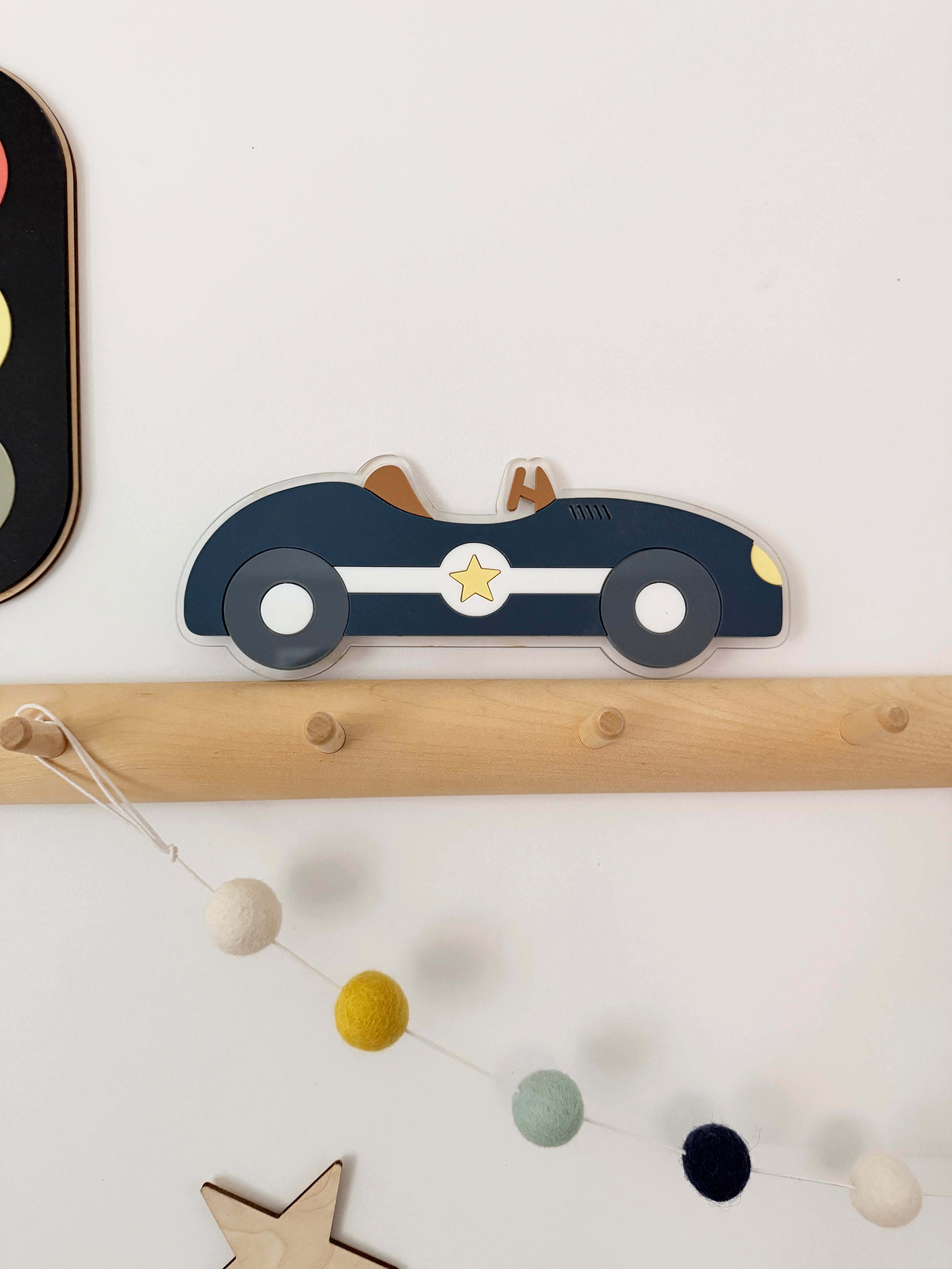 Acrylic vintage race car wall shape sign