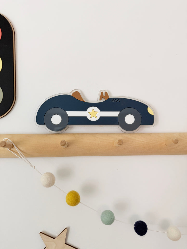 Acrylic vintage race car wall shape sign
