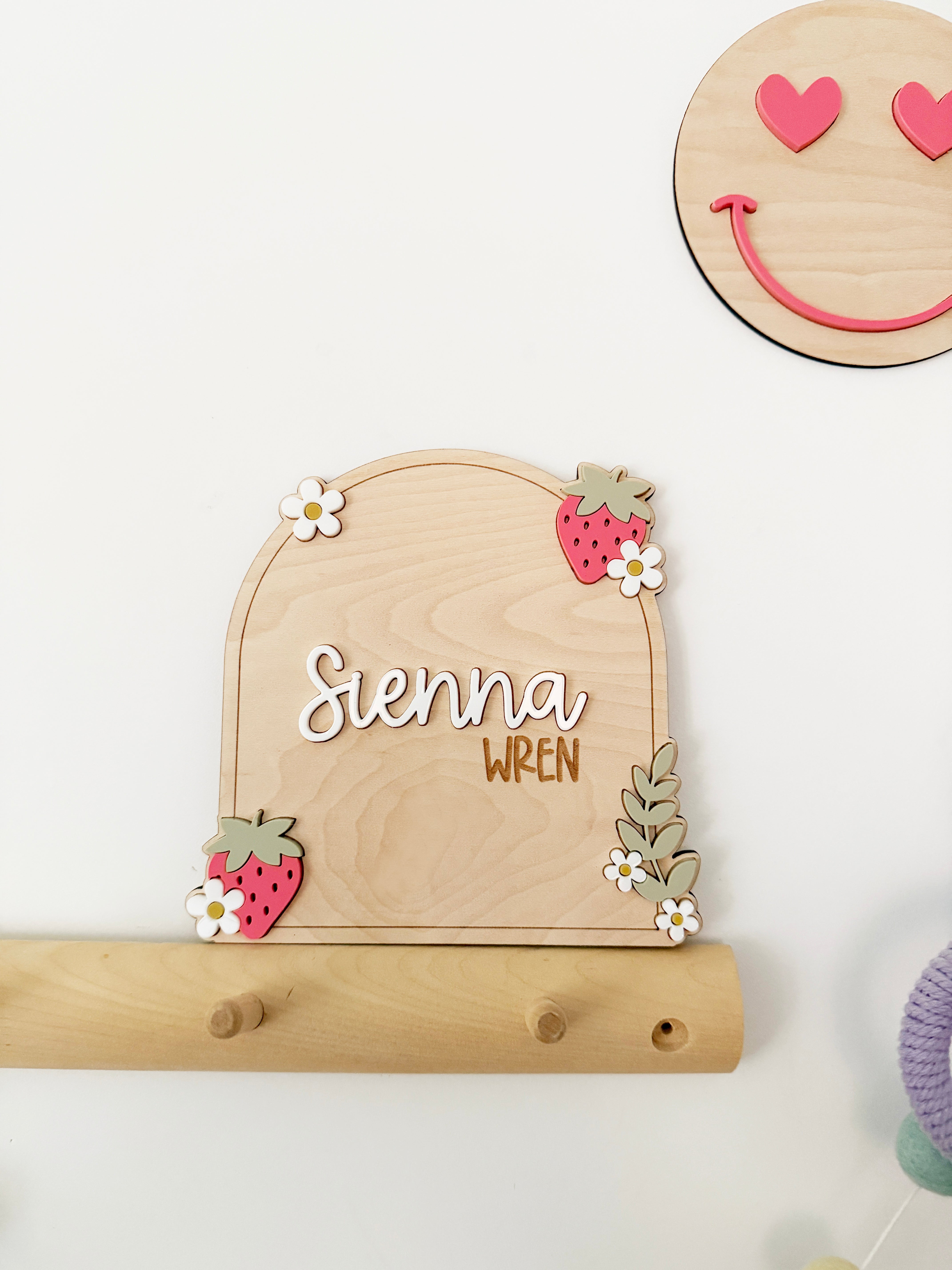 Strawberry personalised name announcement arch