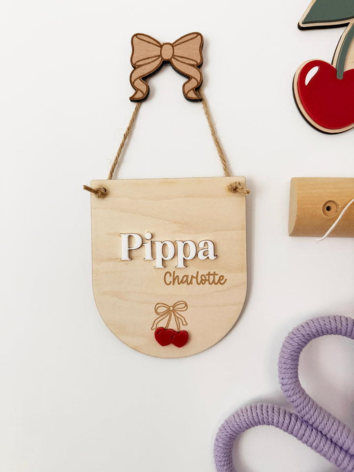 Personalised Name cherry heart mini pennant