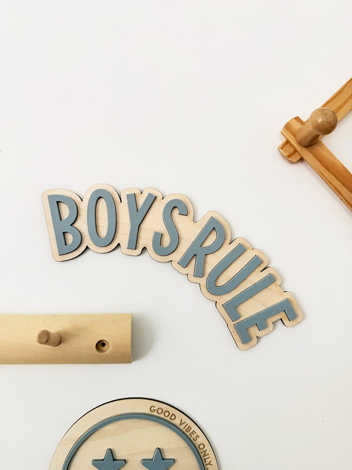 Boys rule curved wall sign