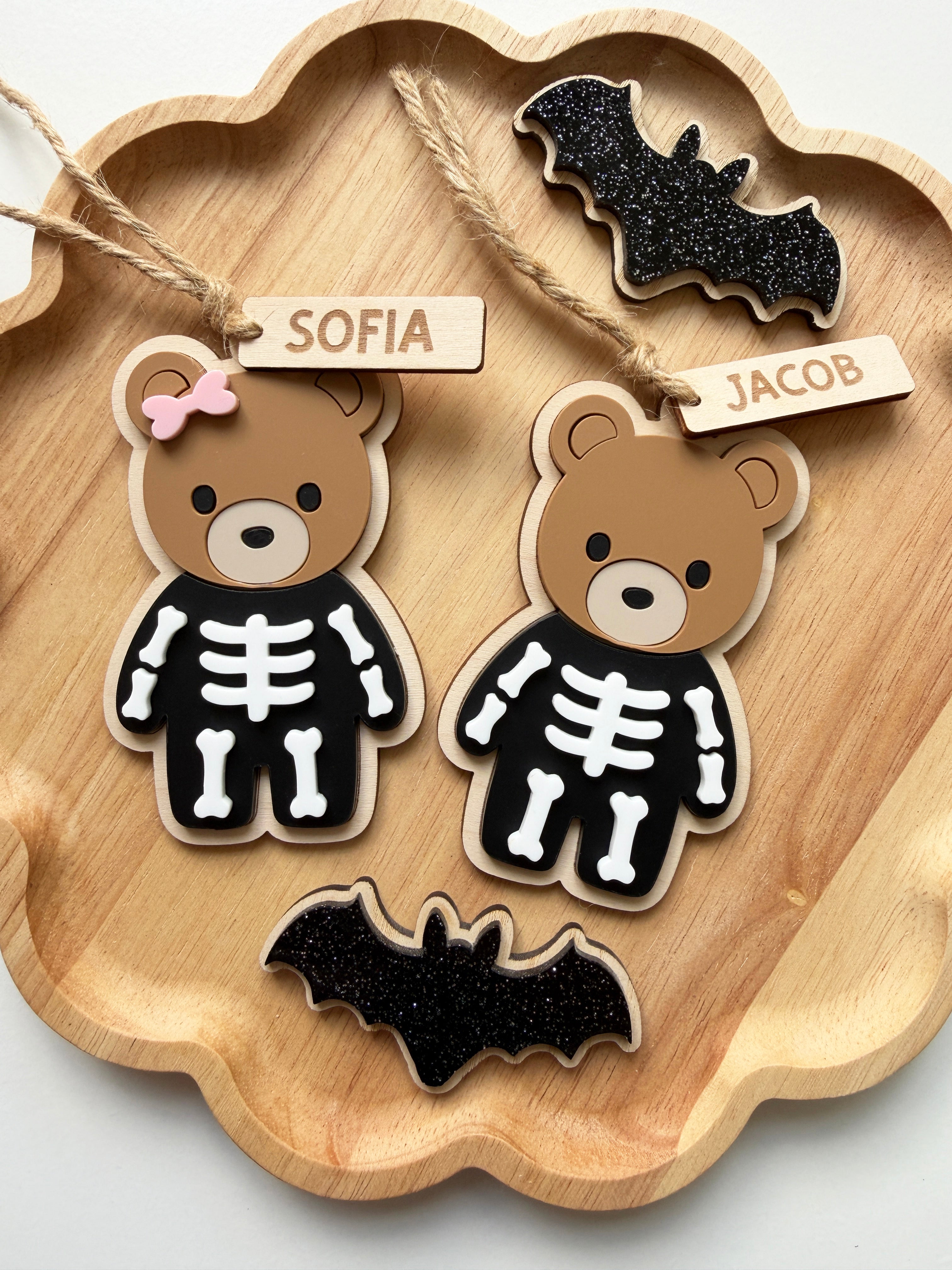 Personalised teddy skeleton tag