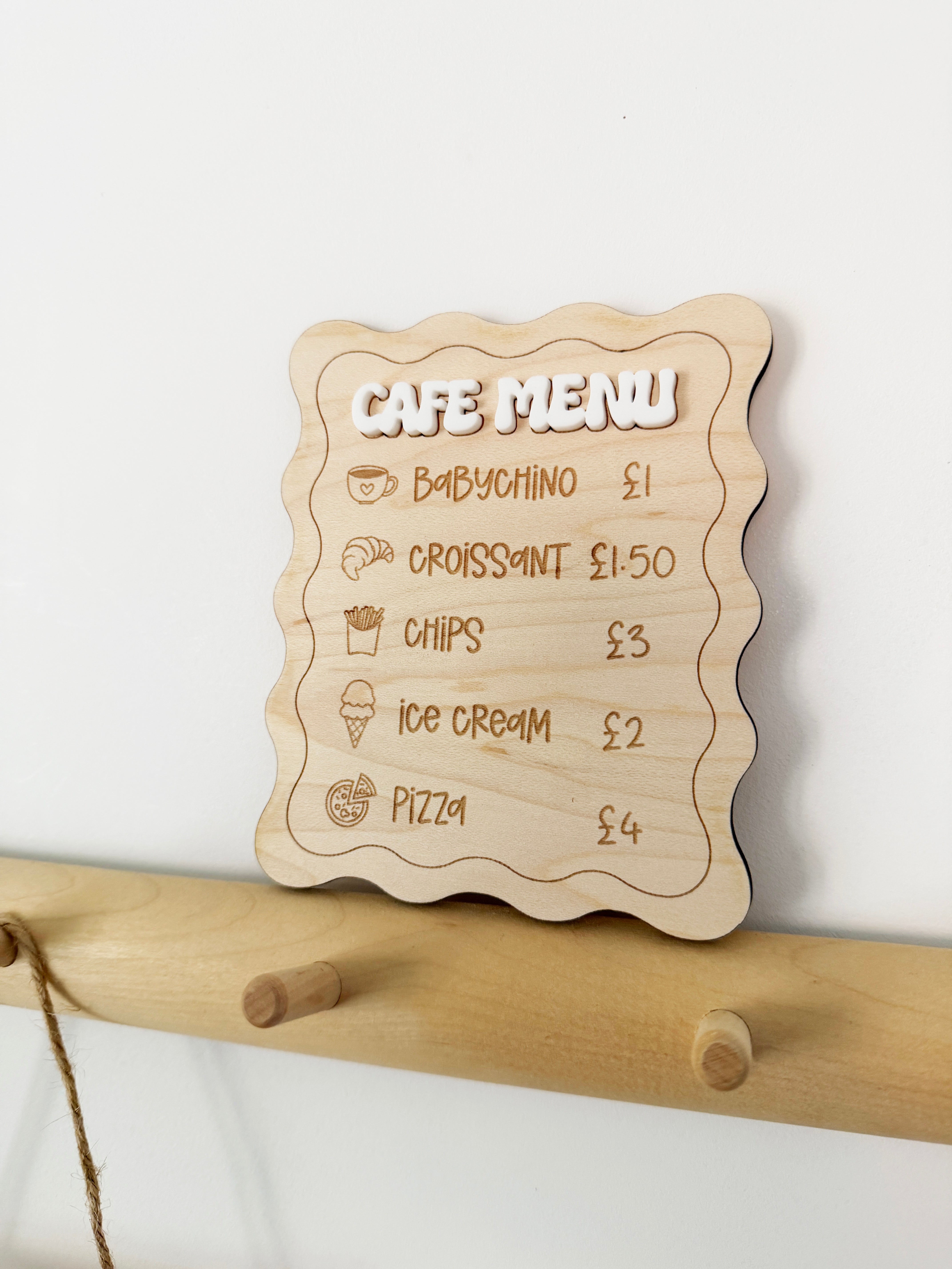 Play cafe menu squiggle edge wall plaque (Foodie rays)