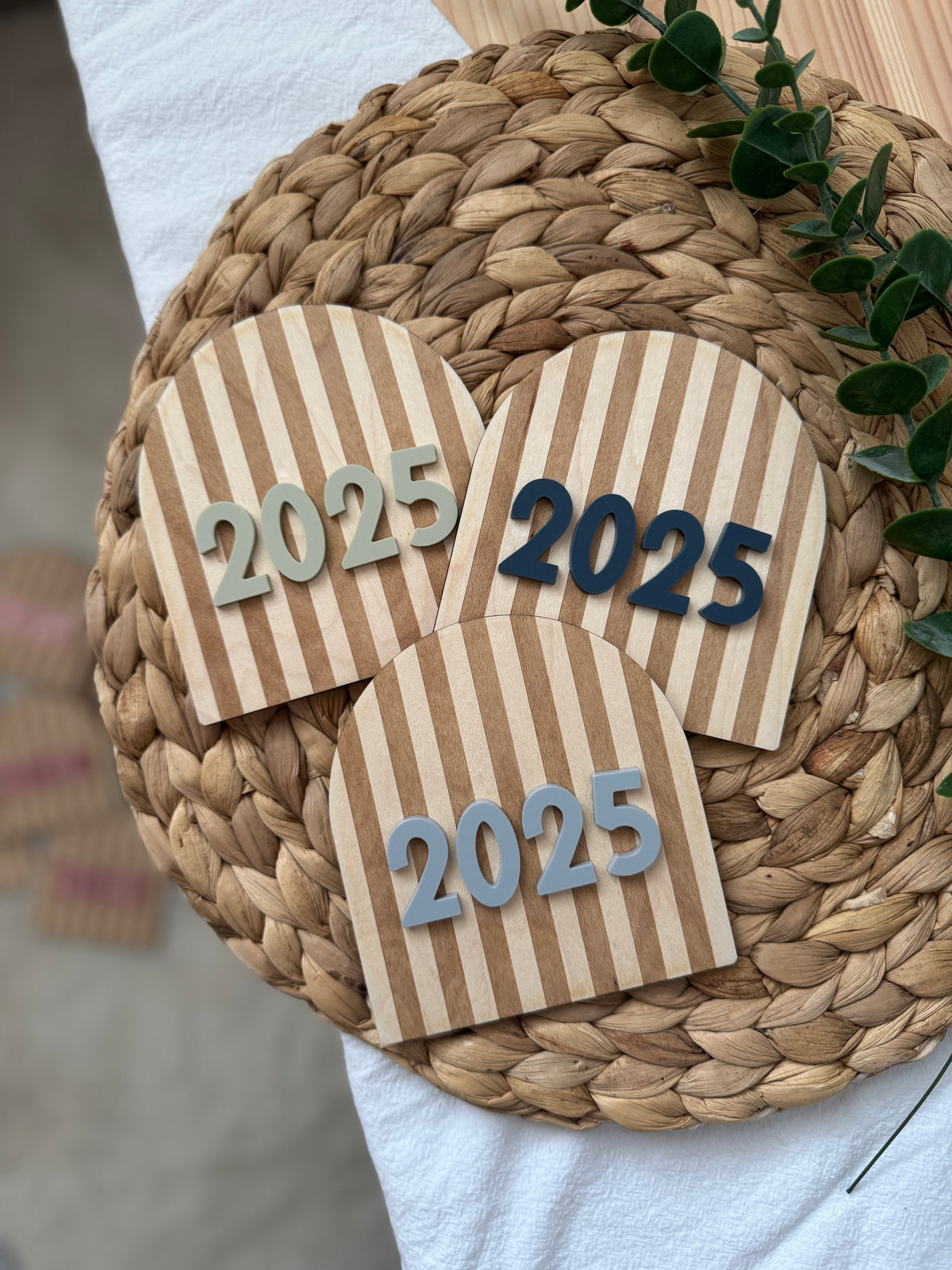 Personalised stripe year shelf sitter