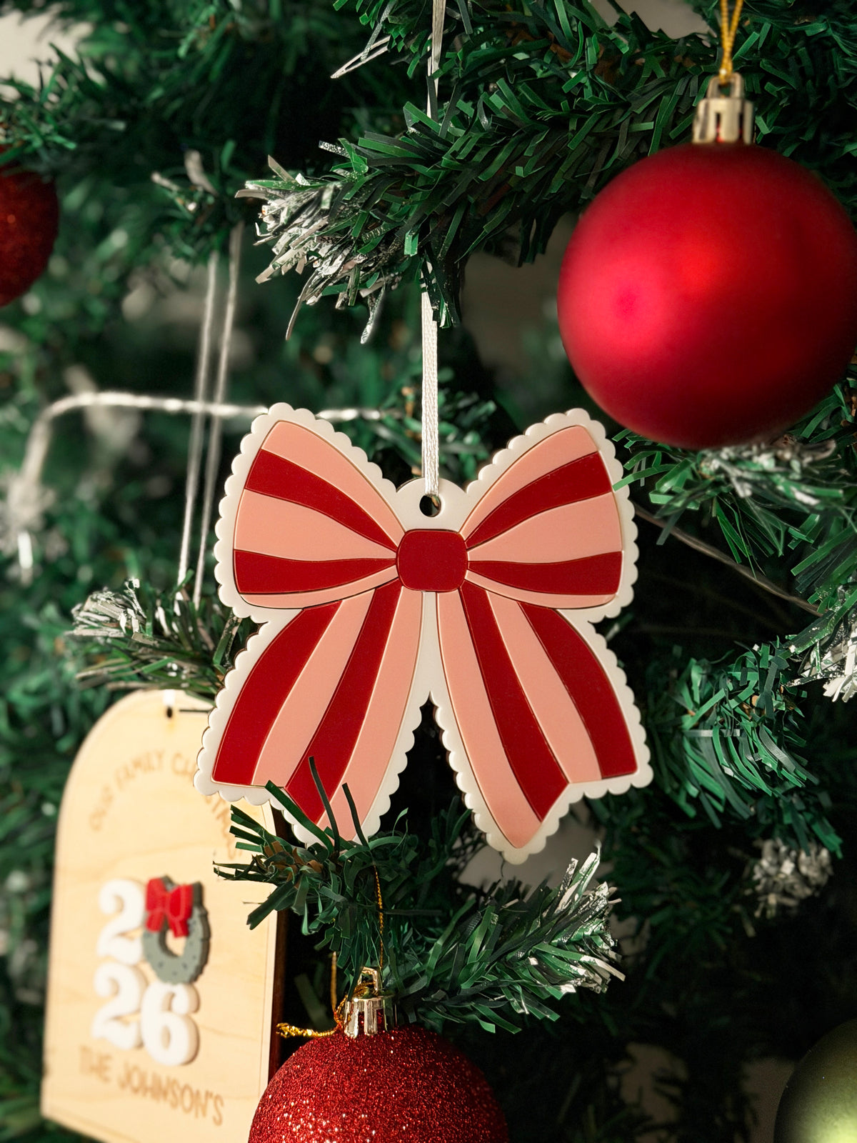 Stripe bow tree decoration (Pink/red)