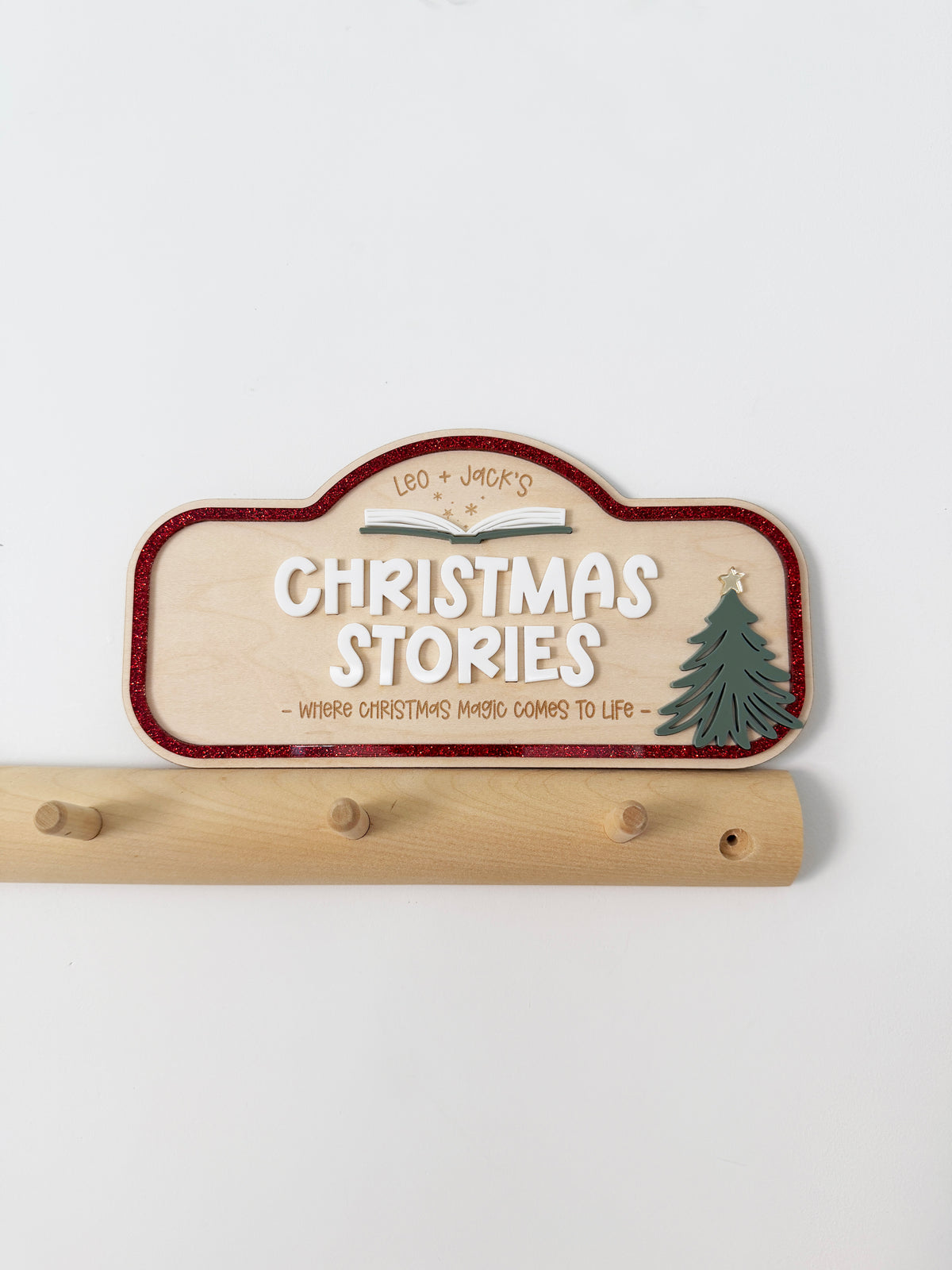 Personalised Christmas stories crate/shelf sign