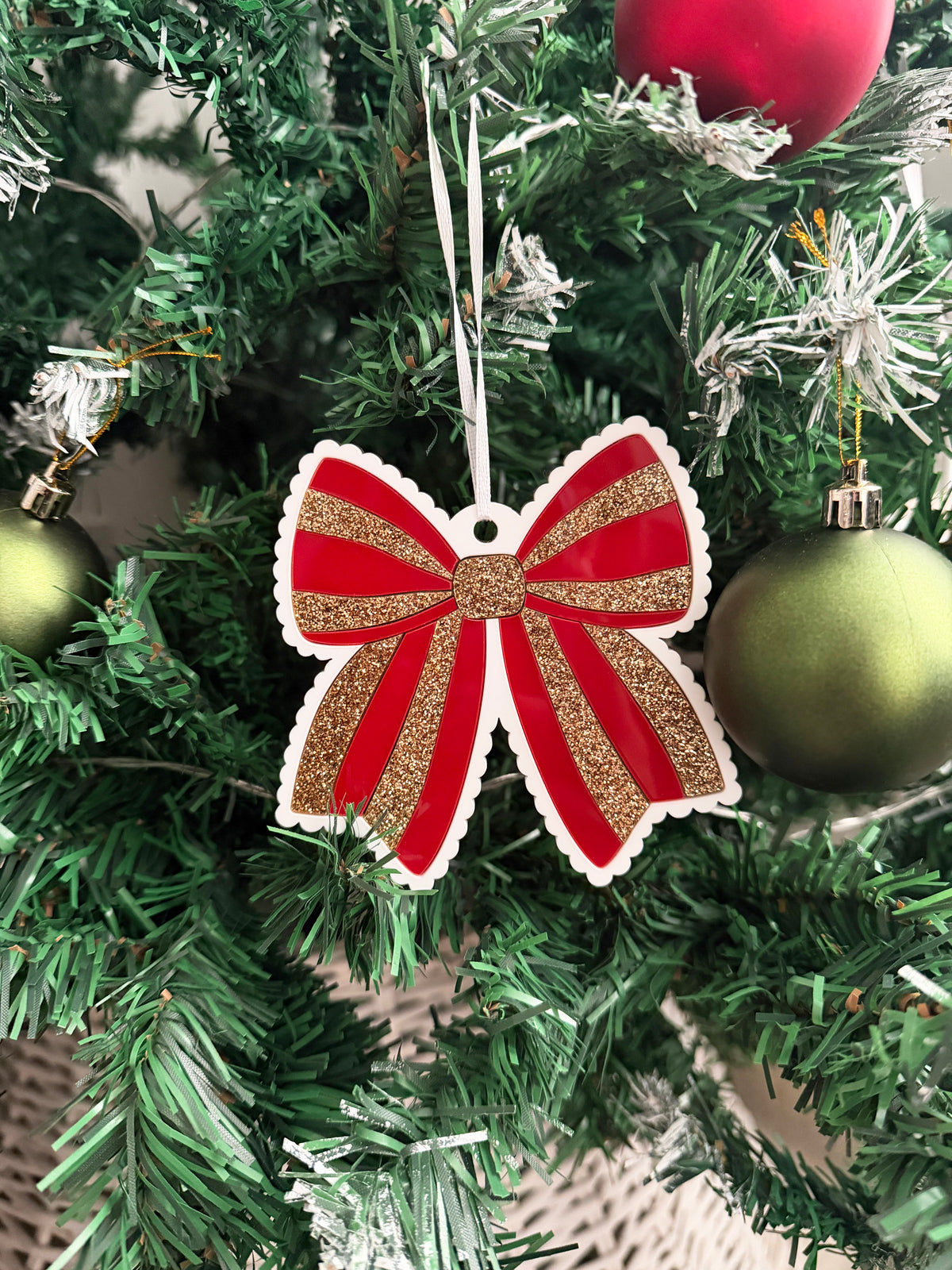 Stripe bow tree decoration (Red/Gold)
