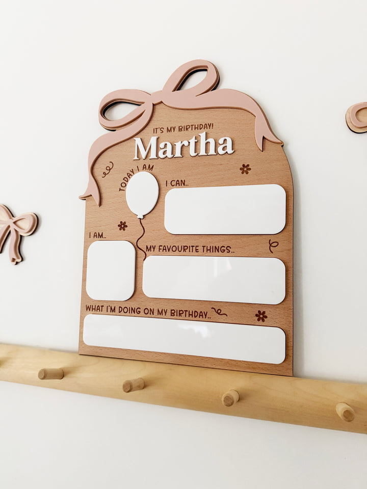 Personalised bow birthday keepsake board