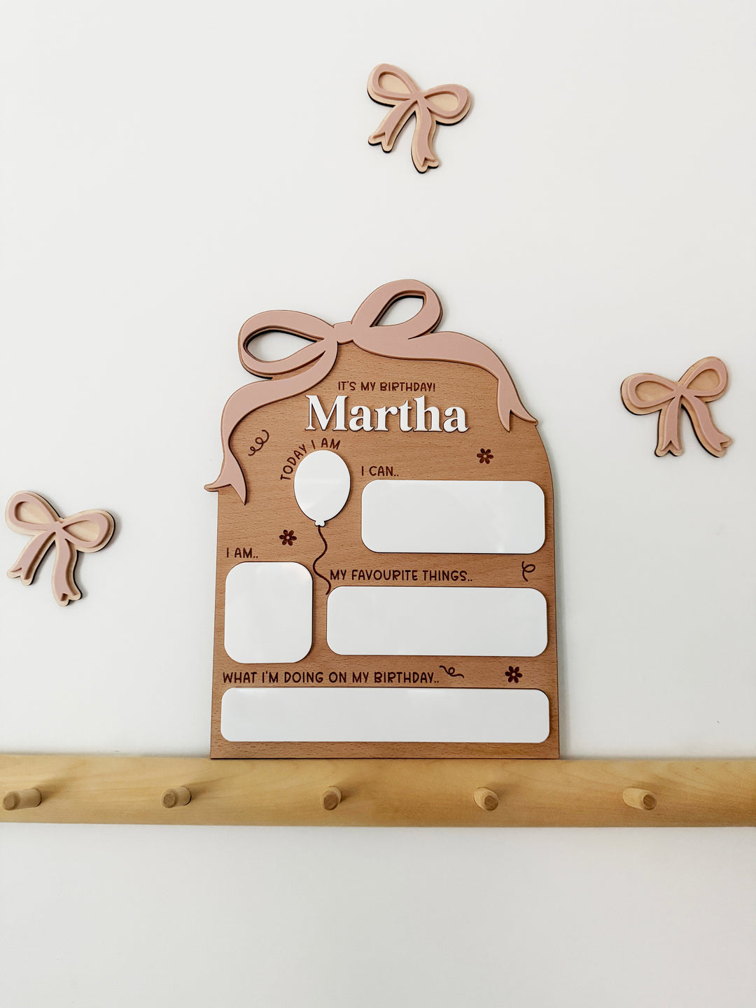 Personalised bow birthday keepsake board
