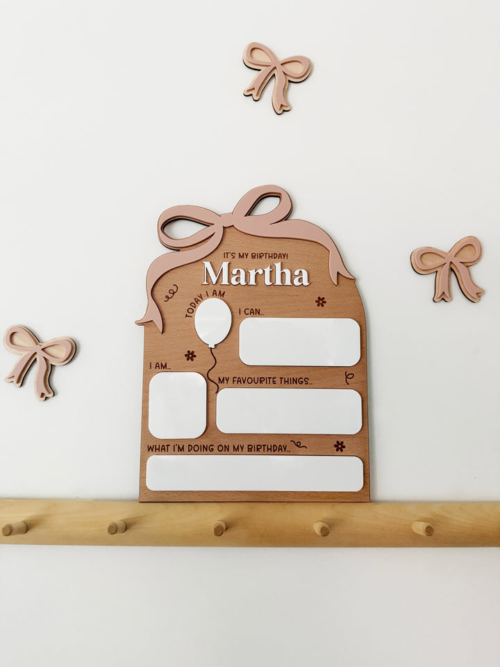 Personalised bow birthday keepsake board