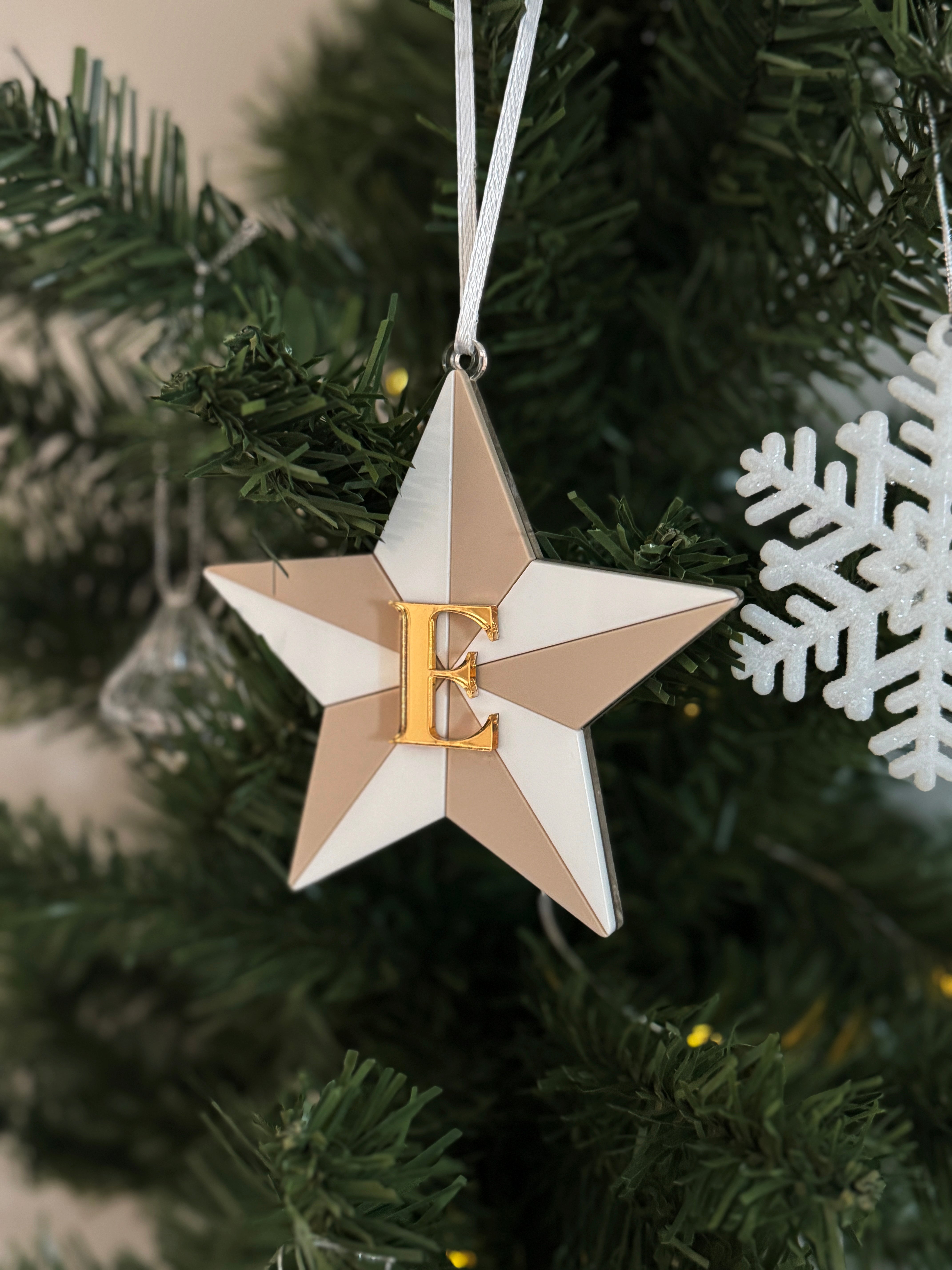 Personalised initial star tree decoration - Beige/White