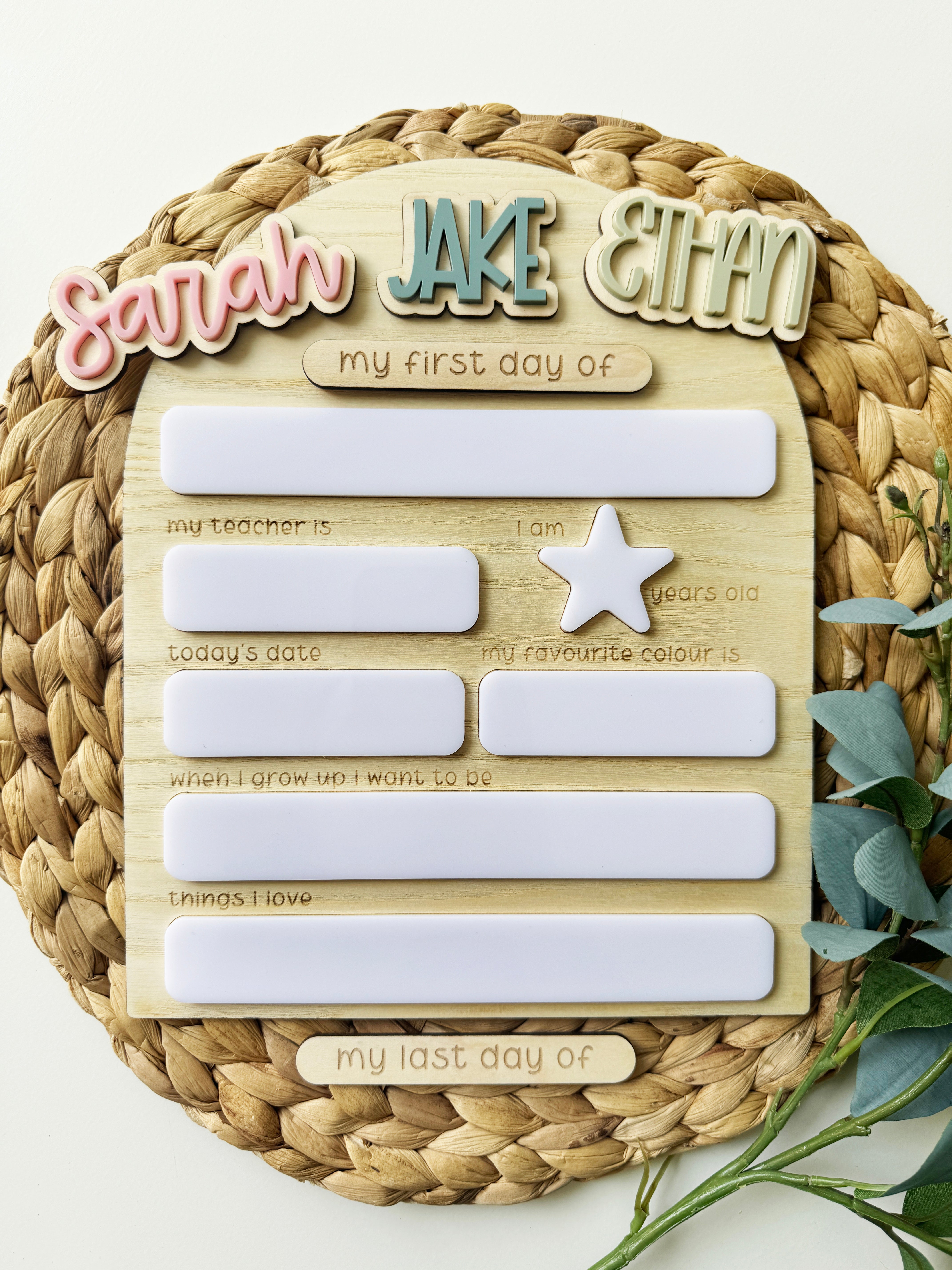 Personalised First/Last Day of School Photo Board (Magnet Names)