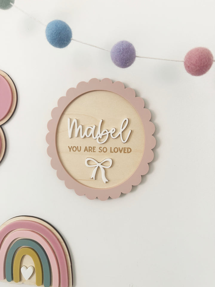 Personalised scallop bow wall plaque