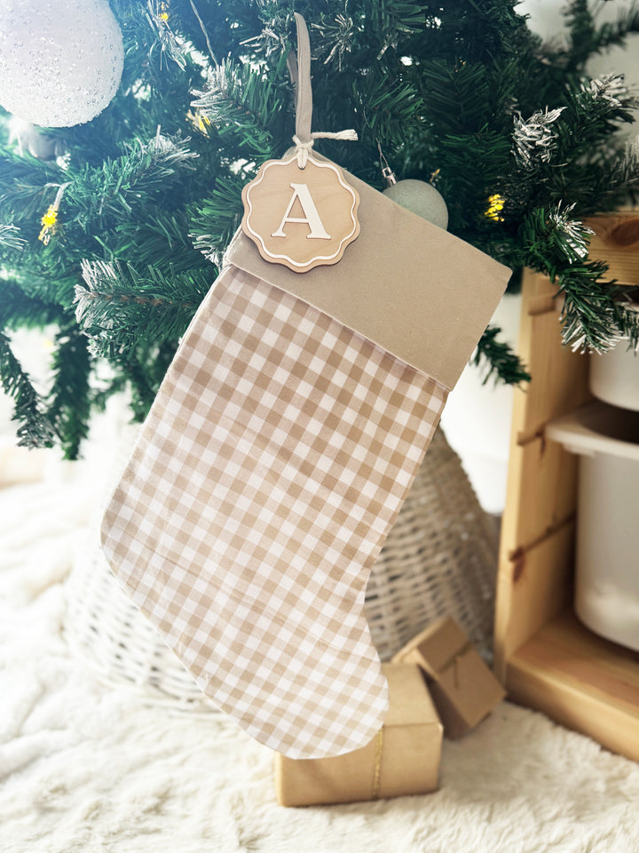 Personalised Gingham Santa Stocking & Tag *Limited Availability*