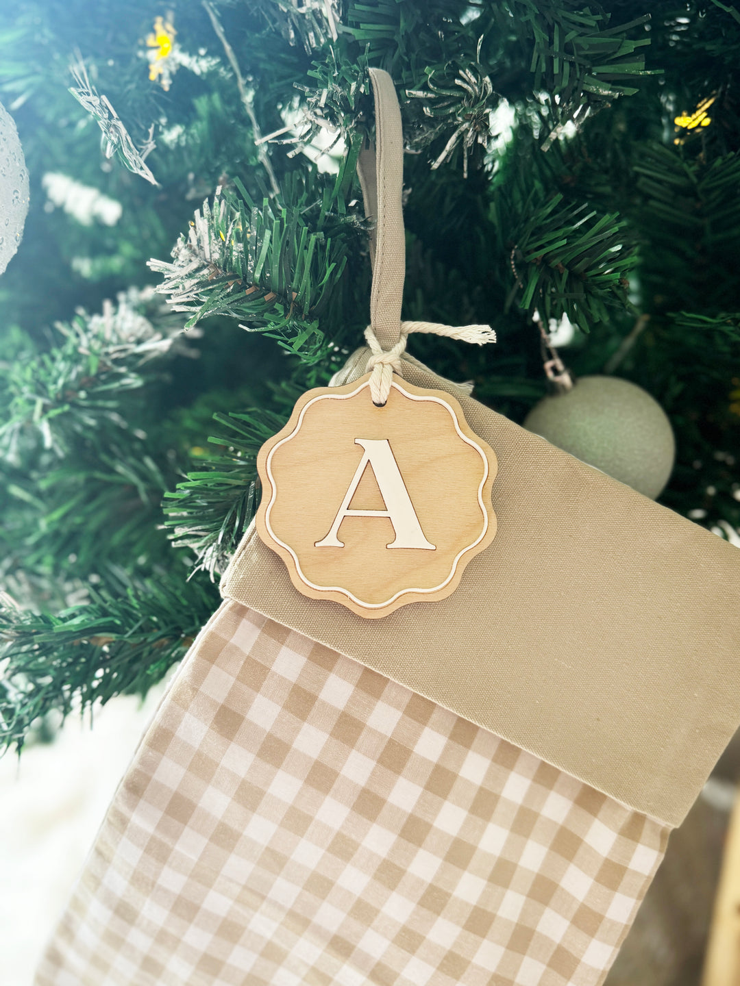Personalised Gingham Santa Stocking & Tag *Limited Availability*