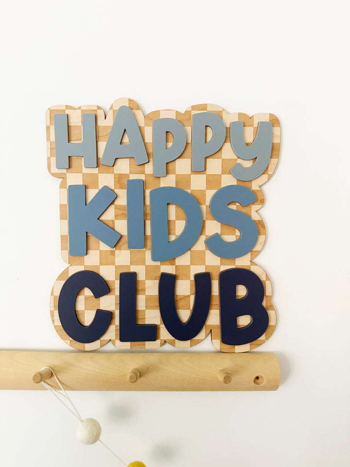 Happy kids club checkered wall decor sign
