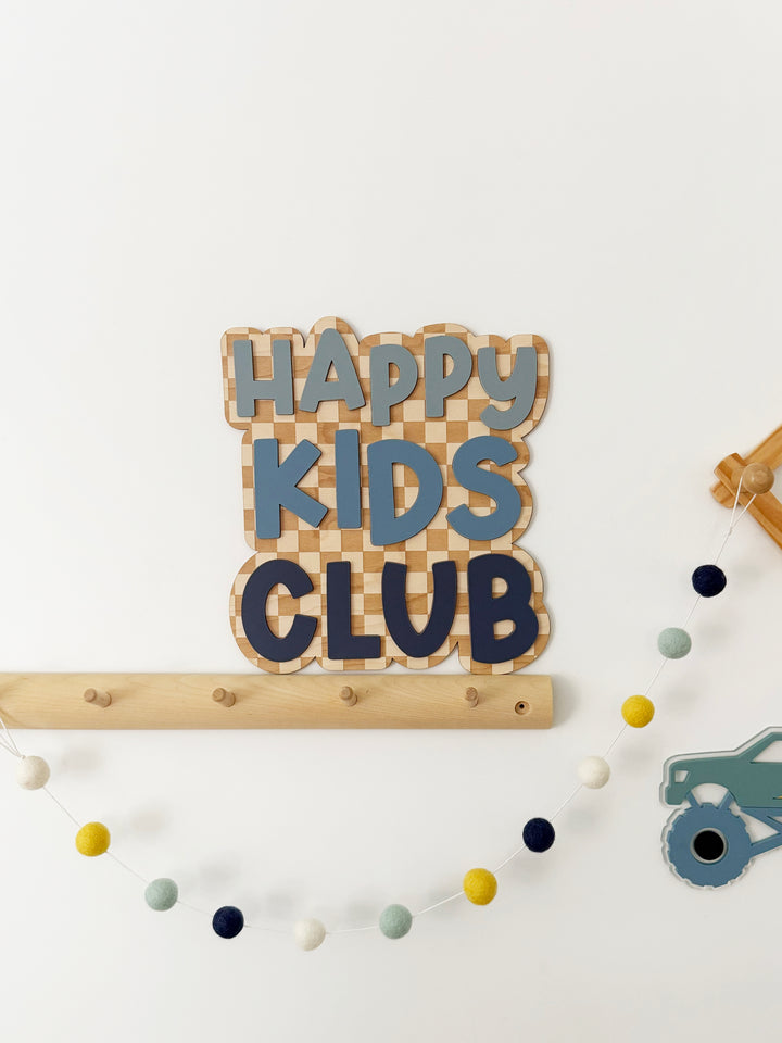 Happy kids club checkered wall decor sign