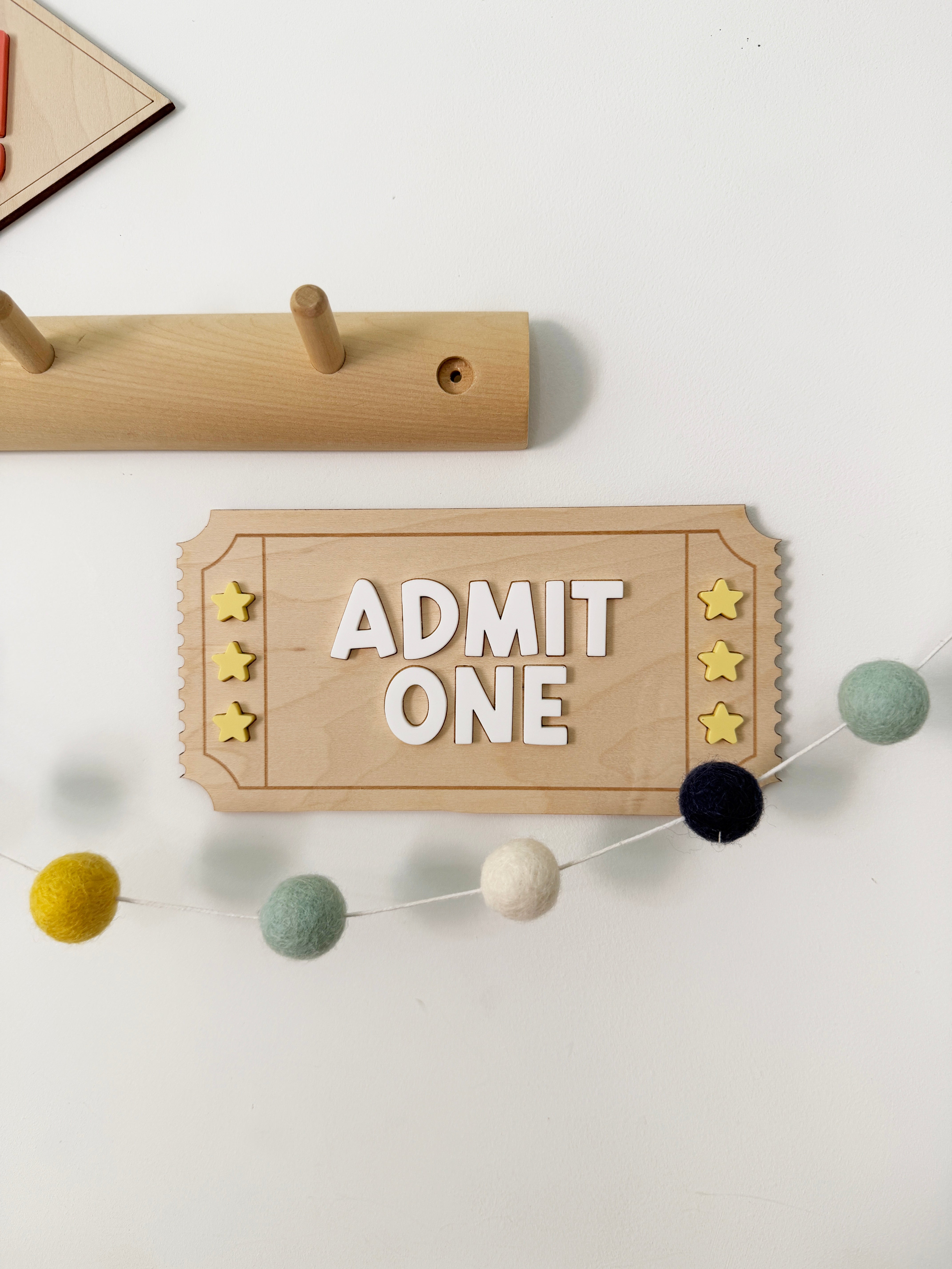 Admit one circus ticket wall sign