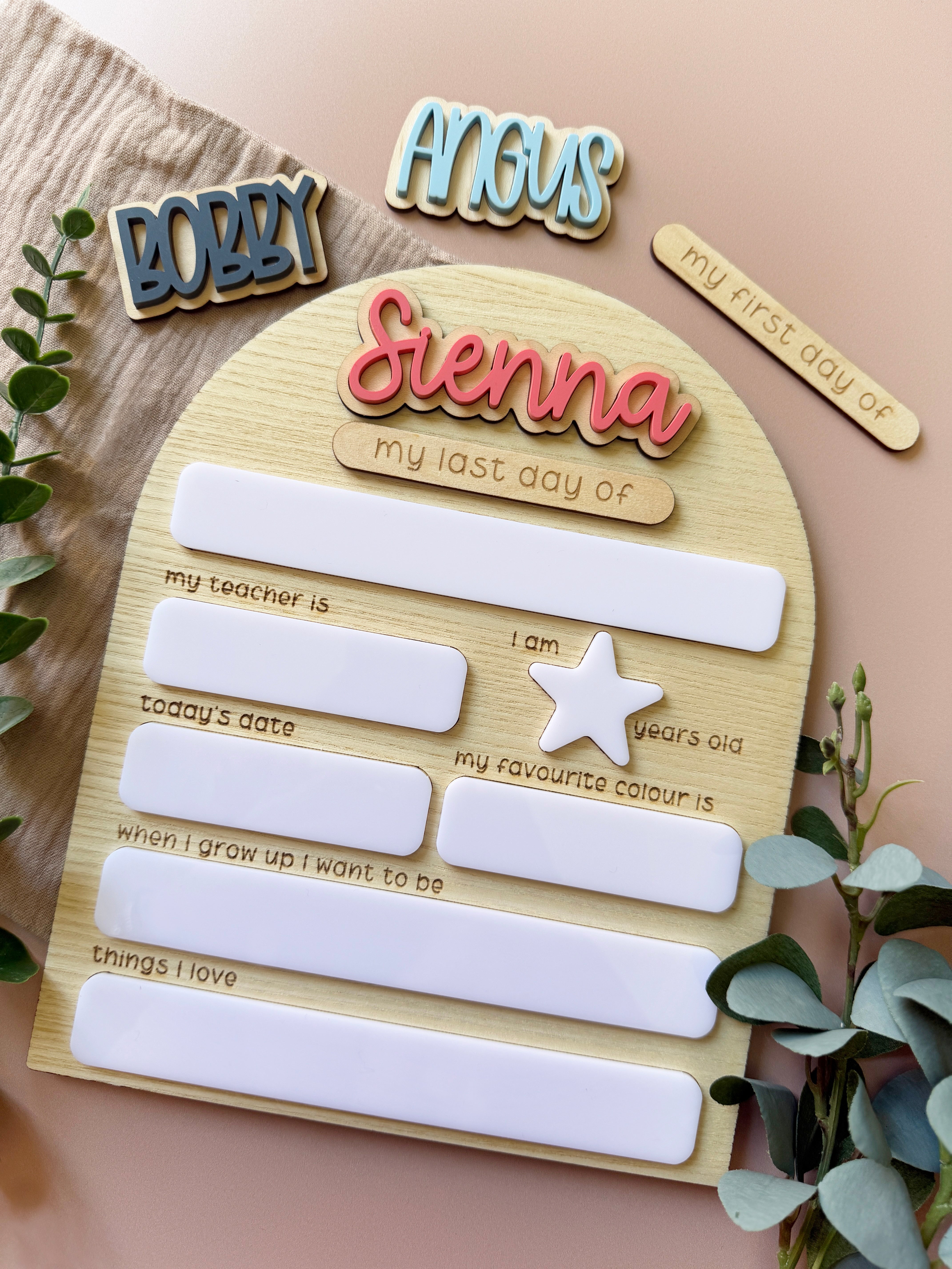 Personalised First/Last Day of School Photo Board (Magnet Names)