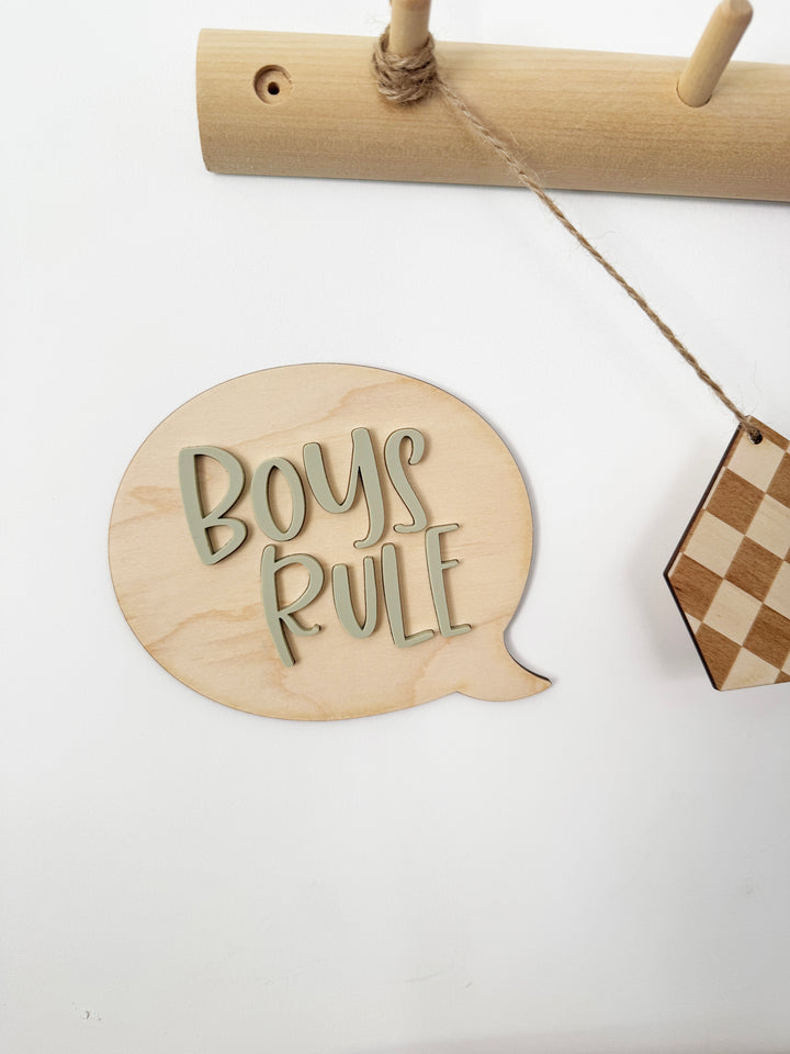 Boys rule speech bubble wall shape