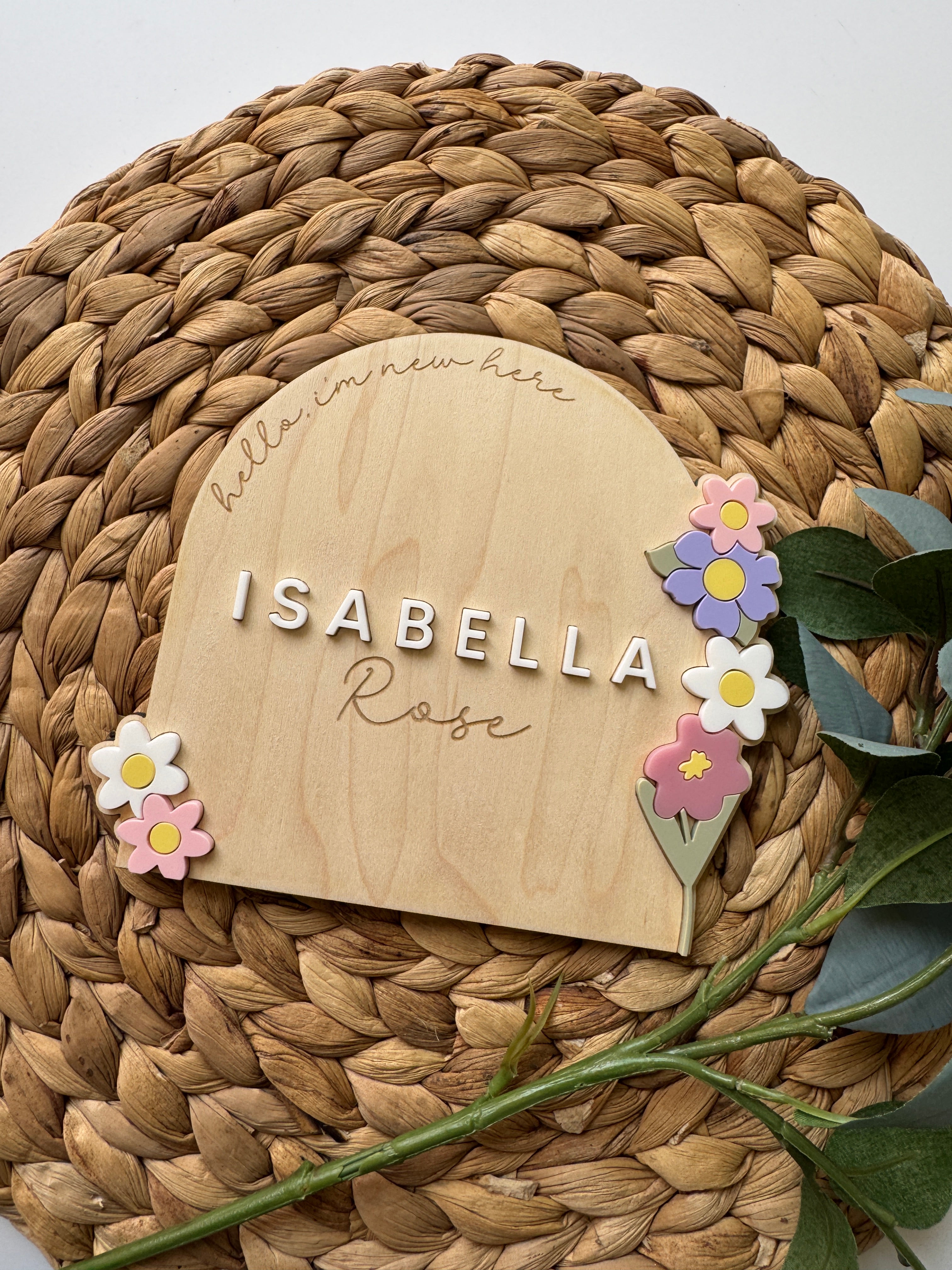 Wildflower personalised name announcement arch